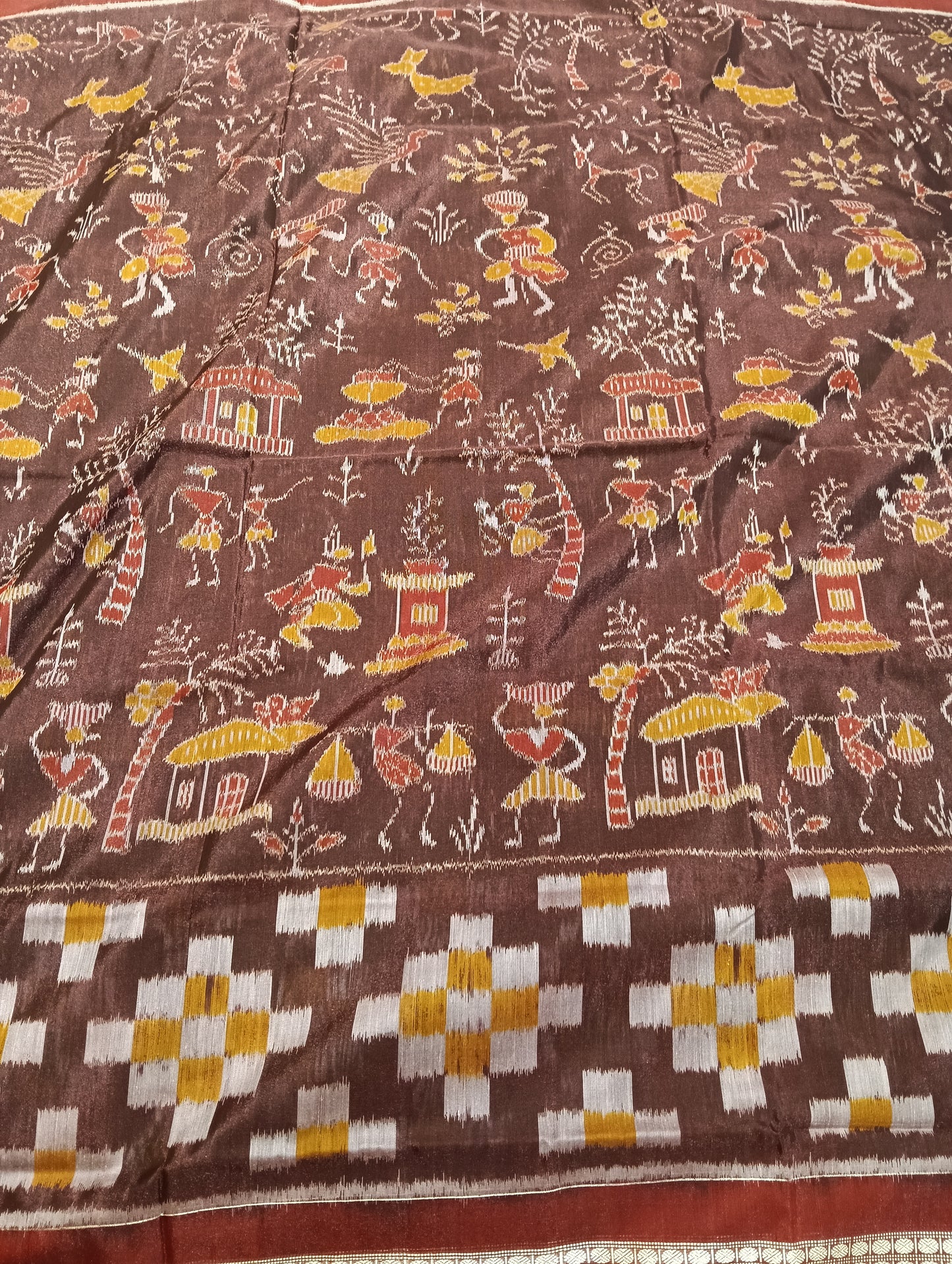 Coffee maroon Sambalpuri silk patta saree - Tilottama
