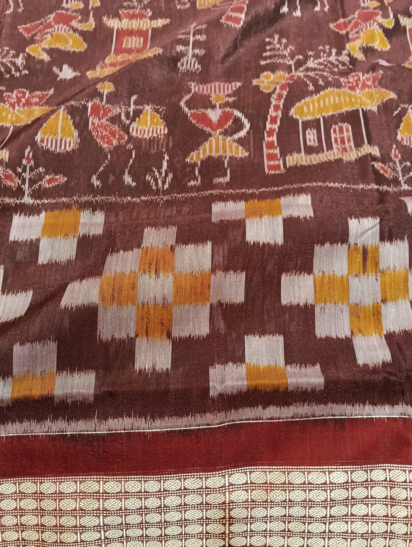 Coffee maroon Sambalpuri silk patta saree - Tilottama
