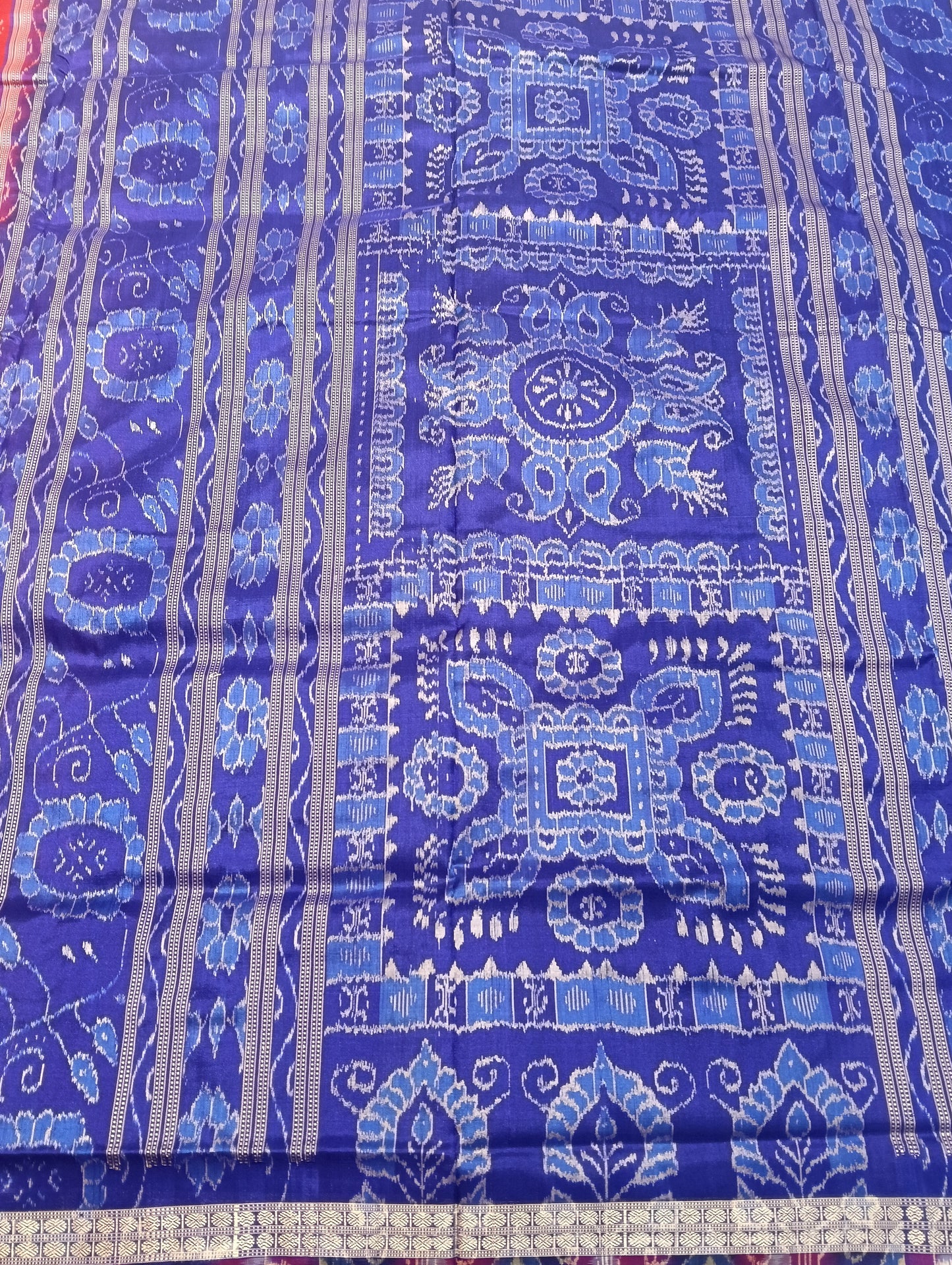 Red blue sambalpuri silk patta saree - Tilottama