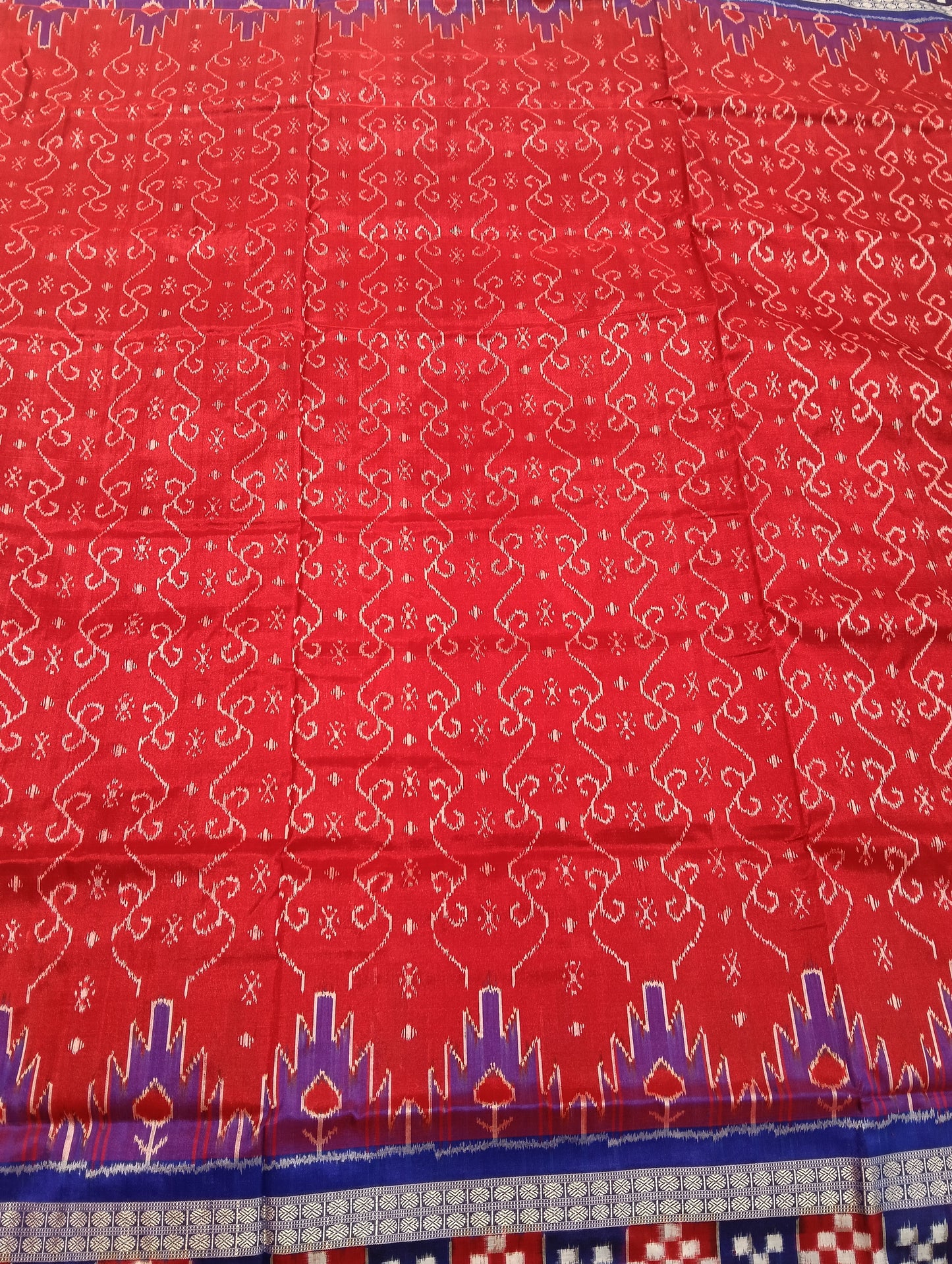 Red blue sambalpuri silk patta saree - Tilottama