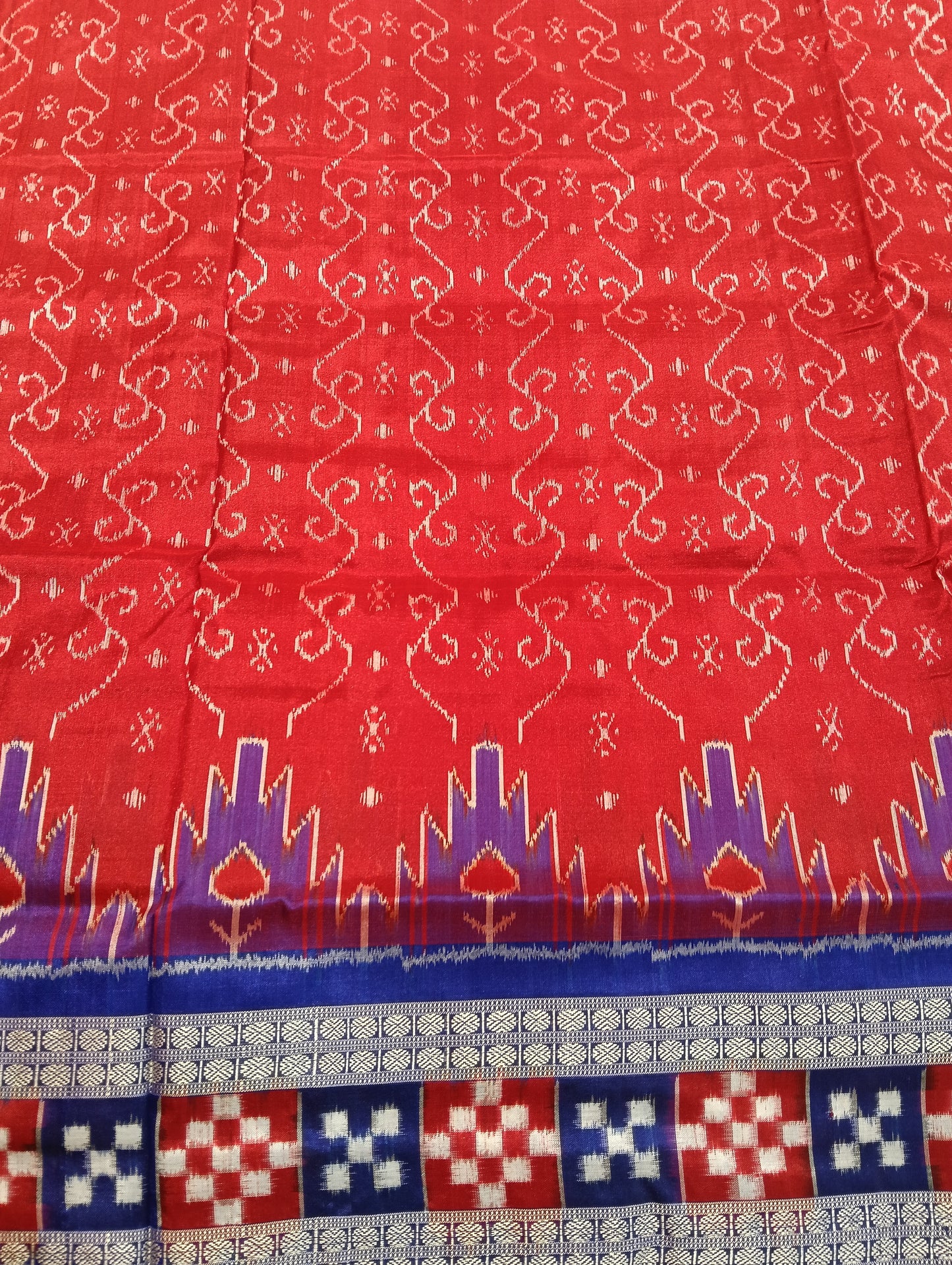 Red blue sambalpuri silk patta saree - Tilottama