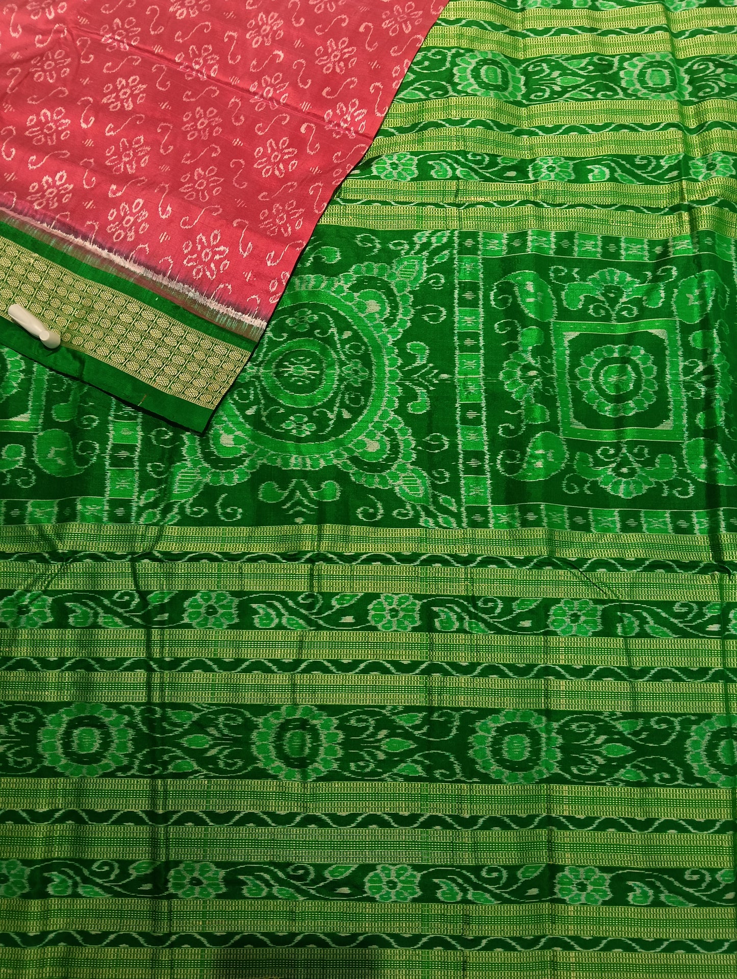 Pink green sambalpuri silk patta saree - Tilottama