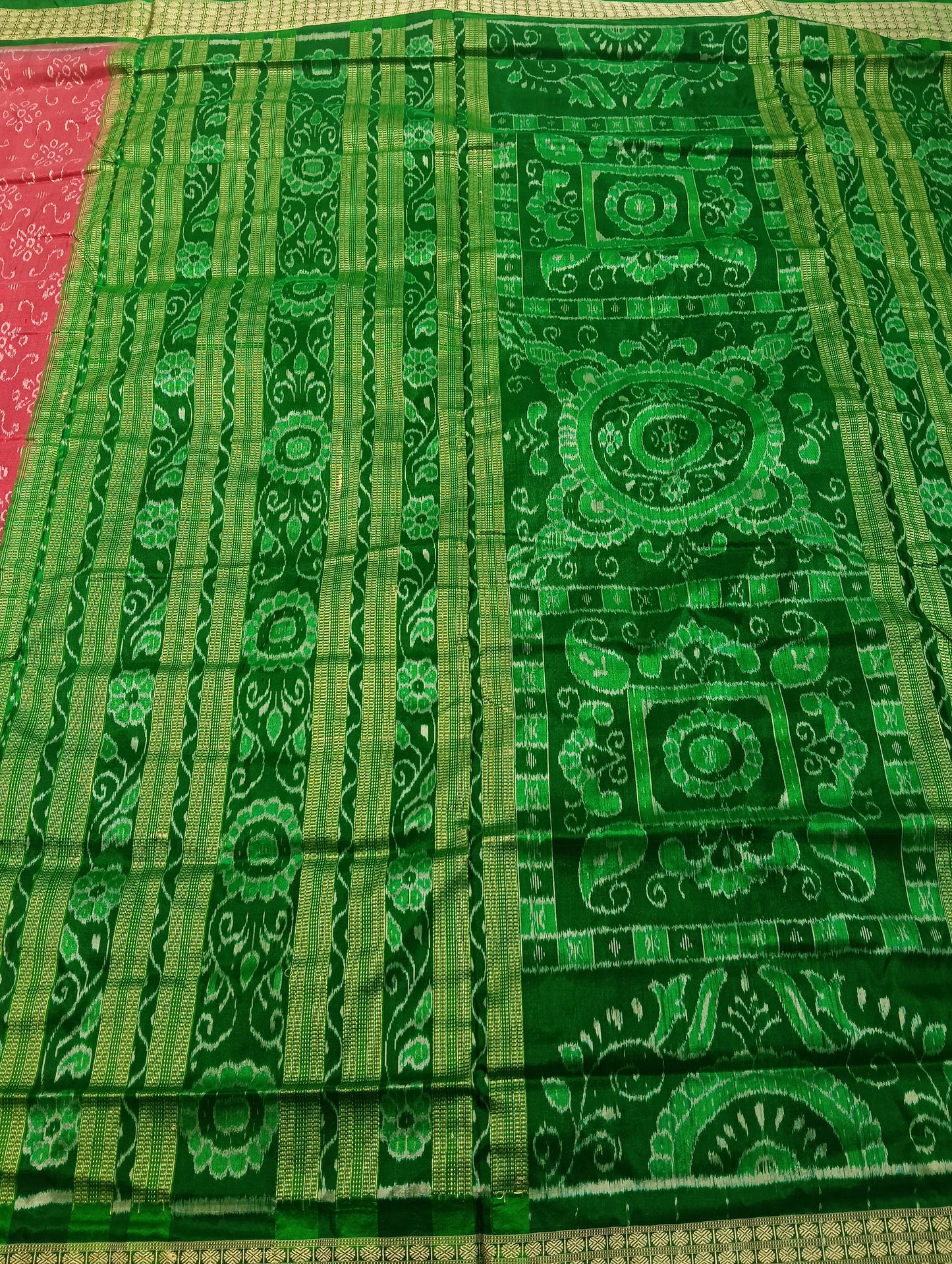 Pink green sambalpuri silk patta saree - Tilottama
