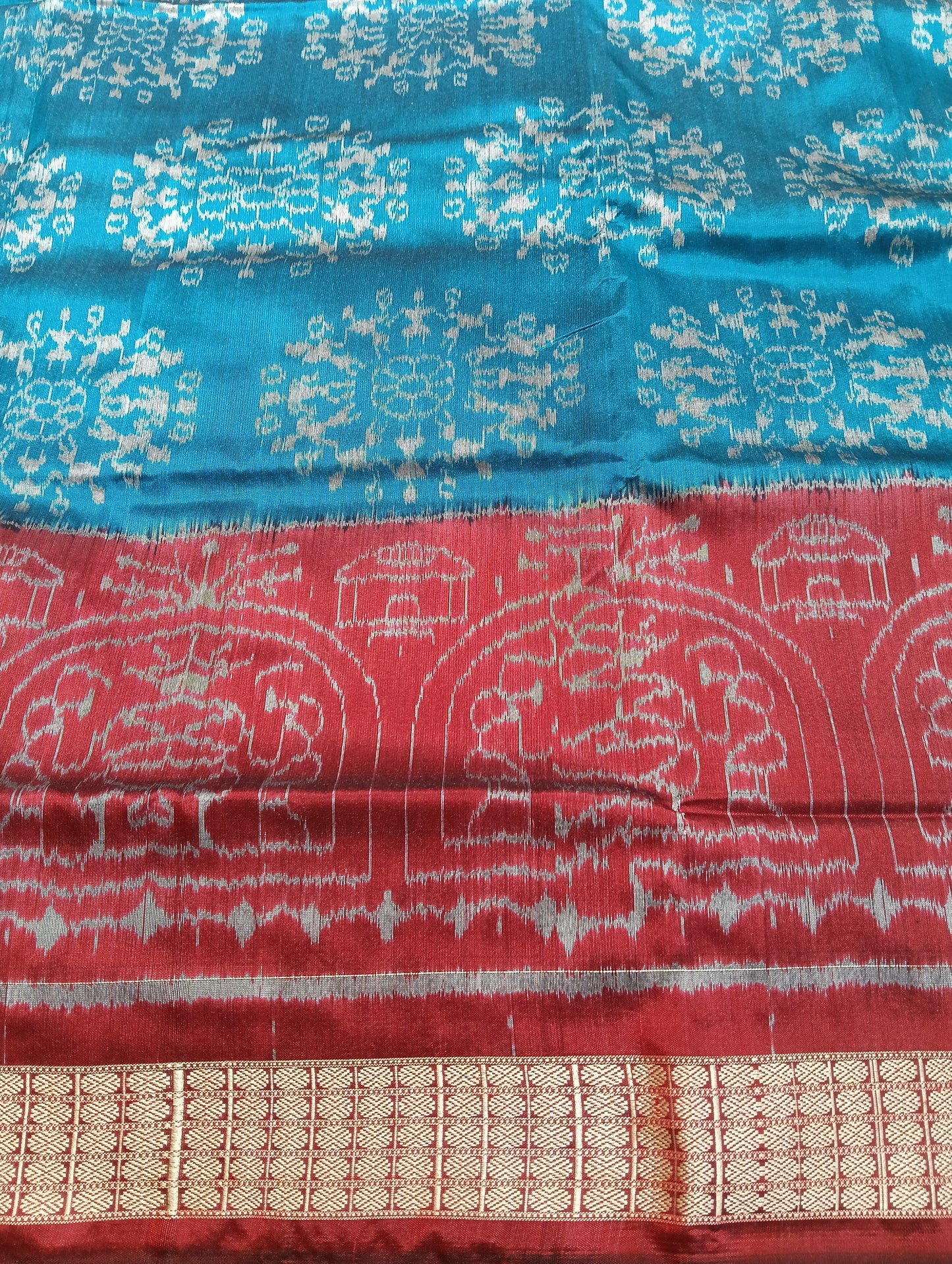Sky Maroon Sambalpuri silk patta saree - Tilottama