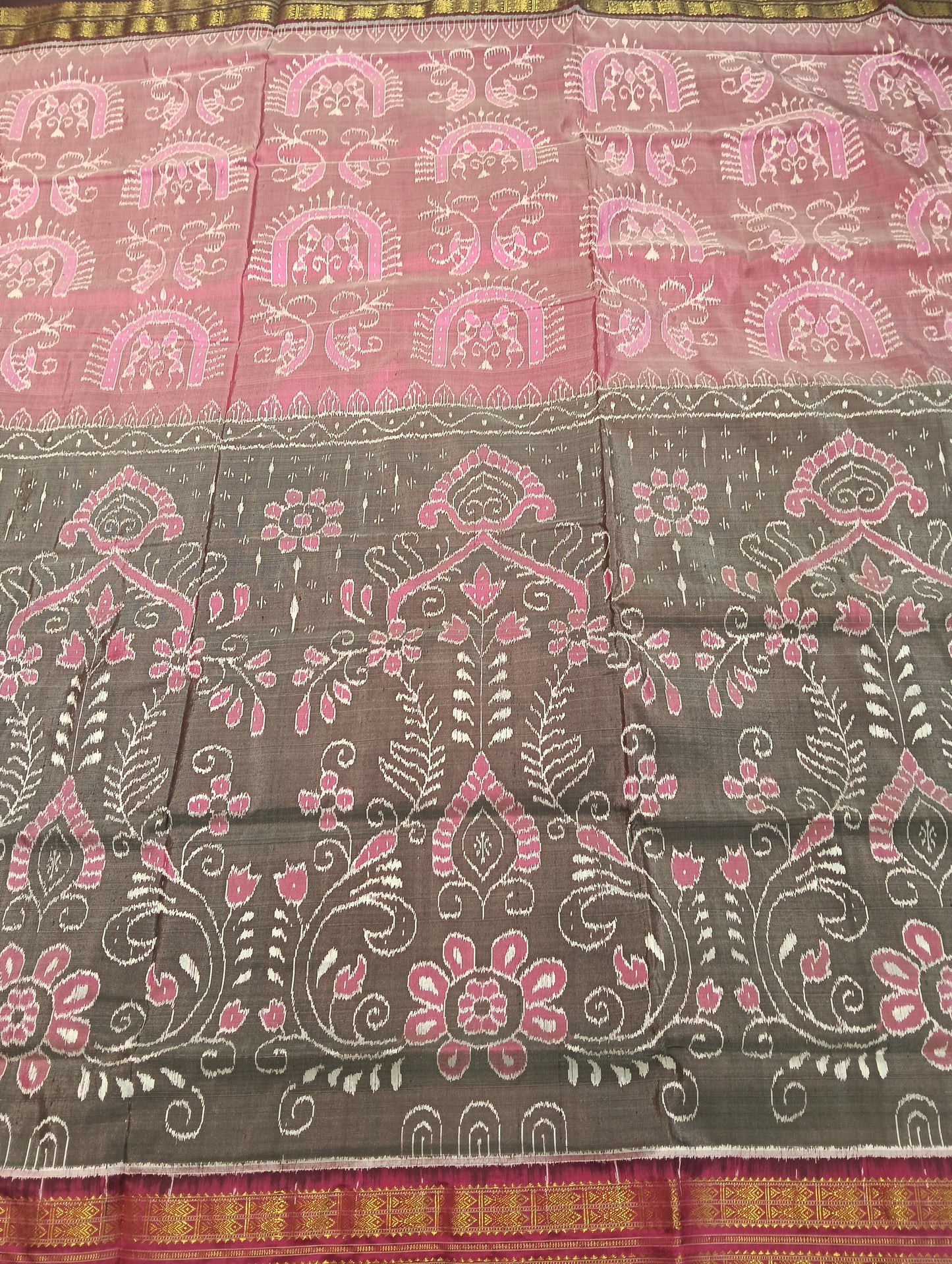Pink grey sambalpuri haif tissue sambalpuri saree - Tilottama