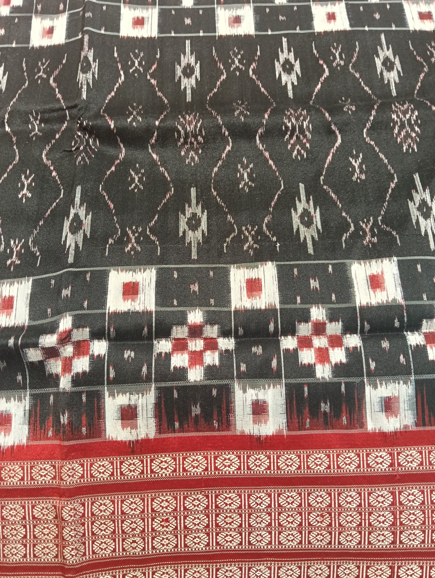 Black red white sapta sambalpuri silk patta saree - Tilottama