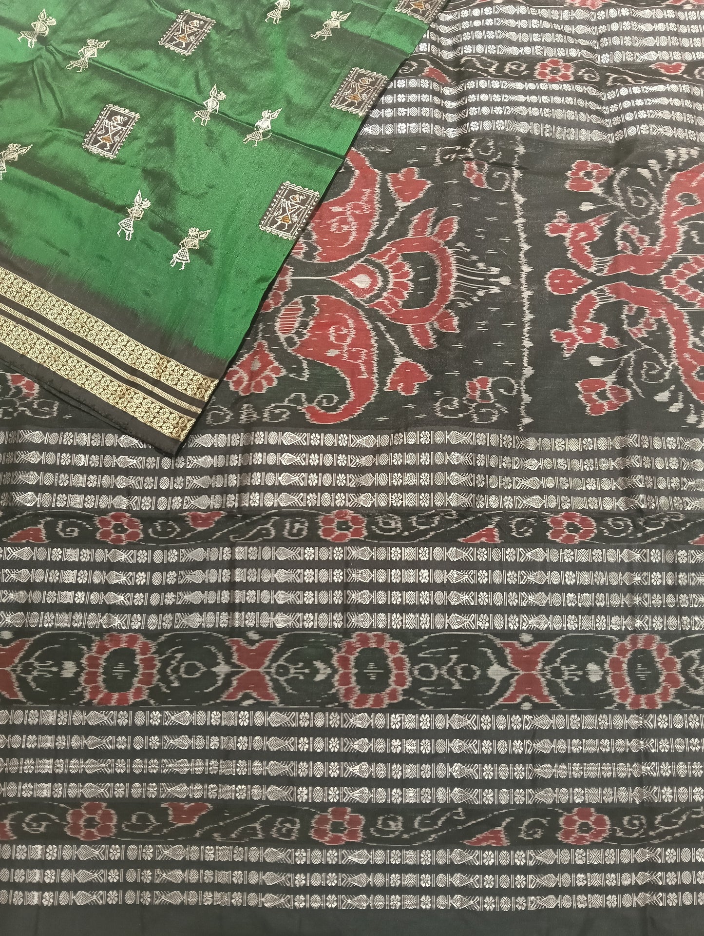 Green black sambalpuri patta saree - Tilottama