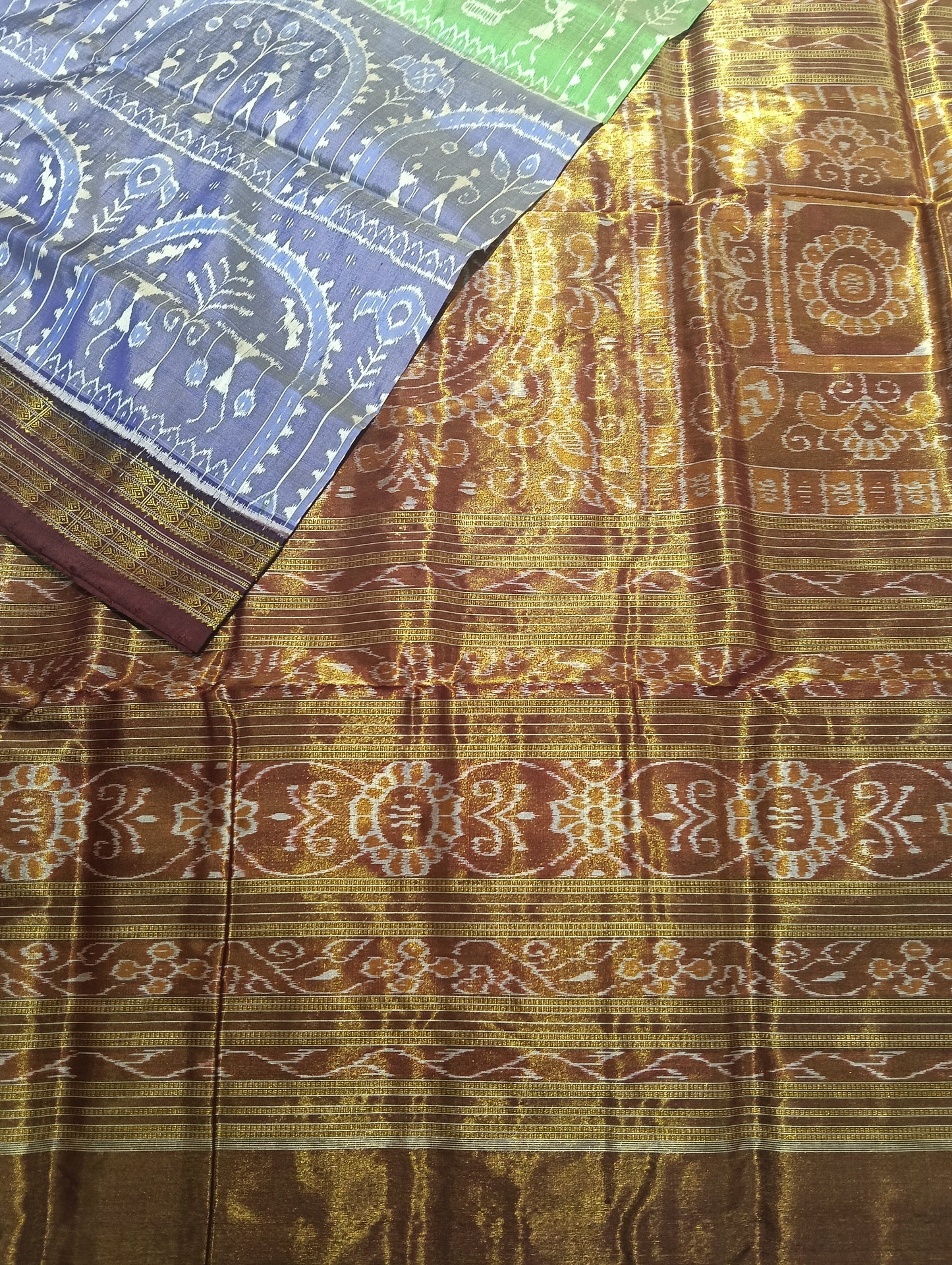 Lime blue azure half tissue silk sambalpuri saree - Tilottama