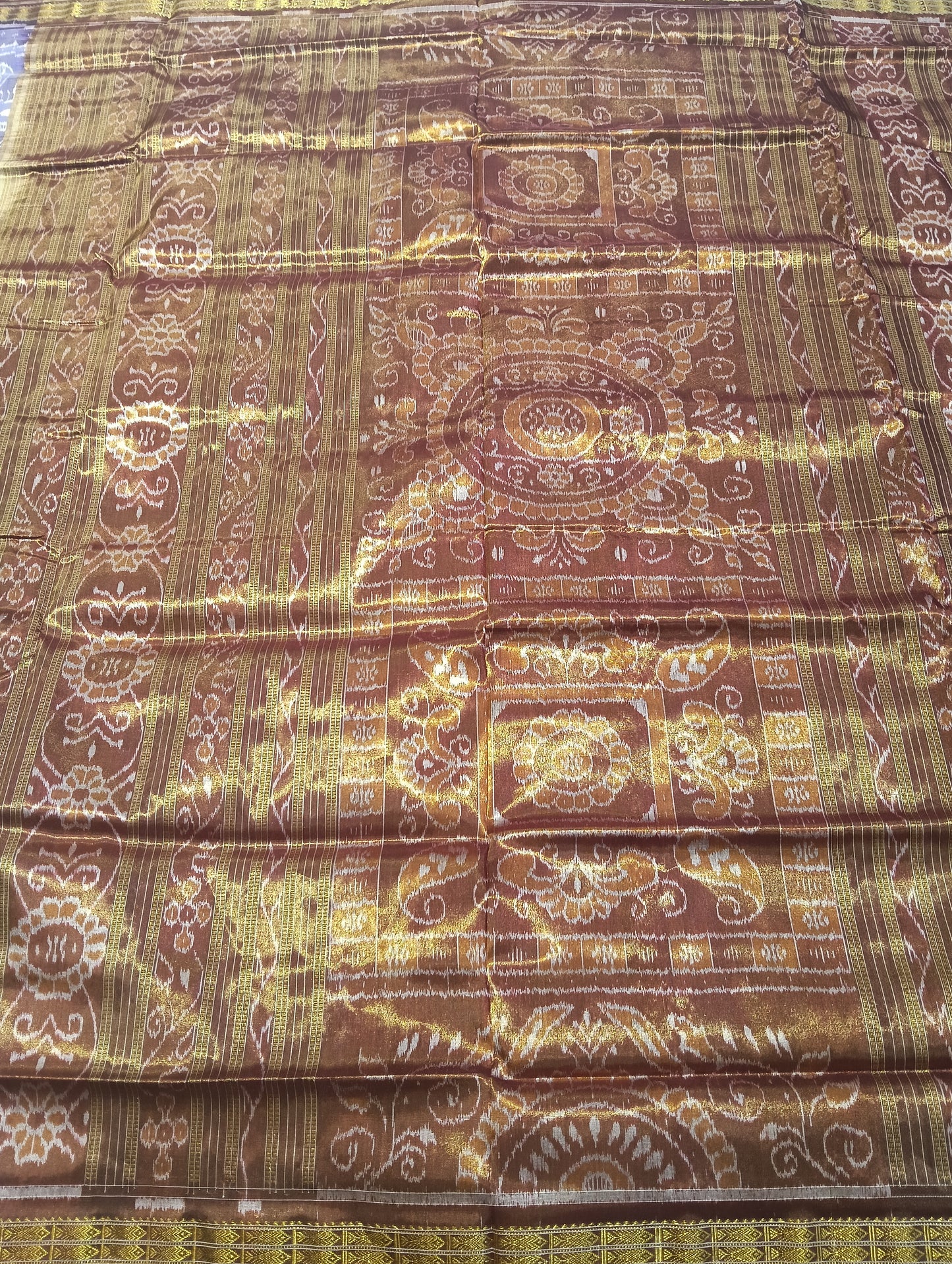 Lime blue azure half tissue silk sambalpuri saree - Tilottama