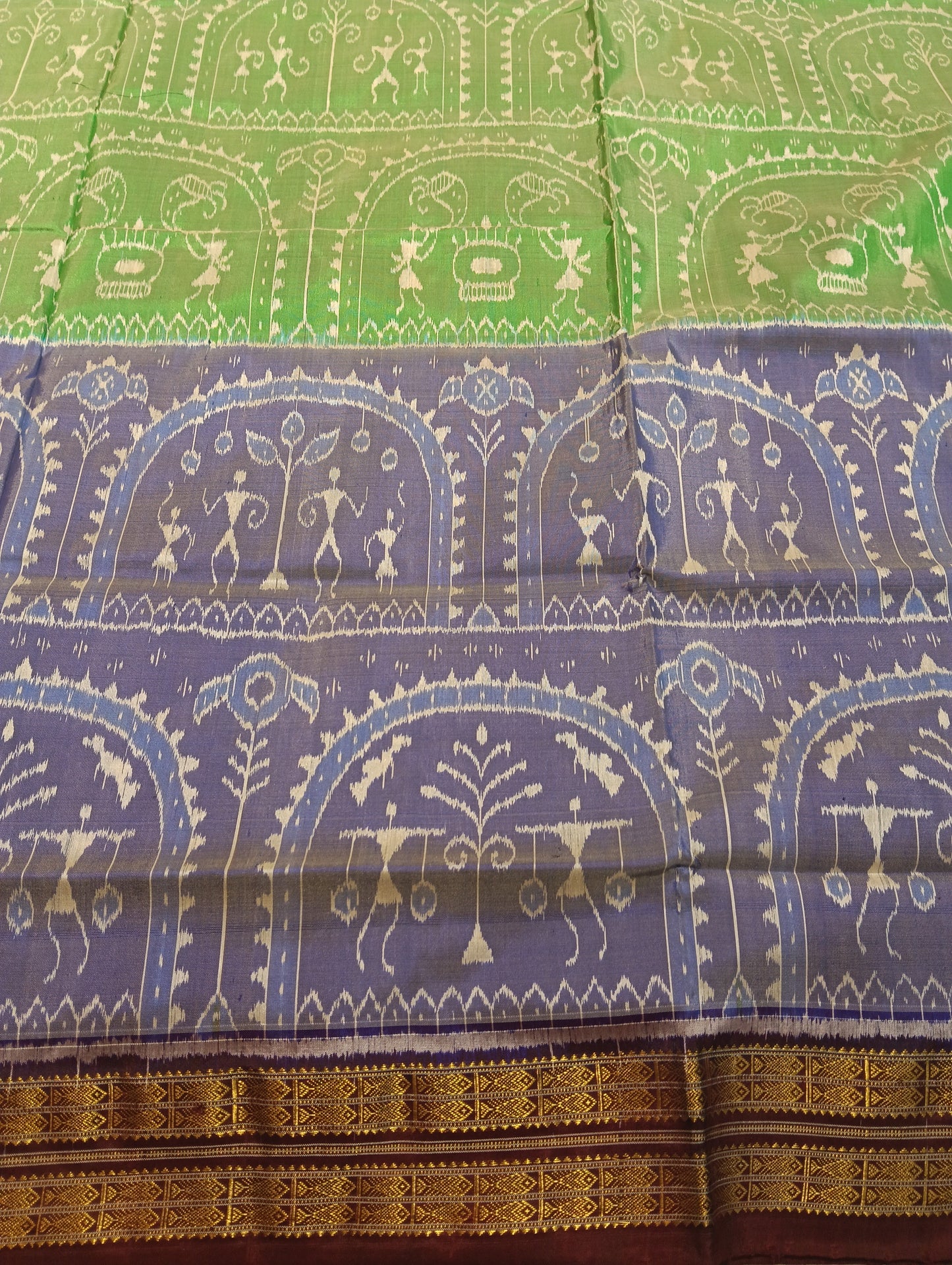 Lime blue azure half tissue silk sambalpuri saree - Tilottama