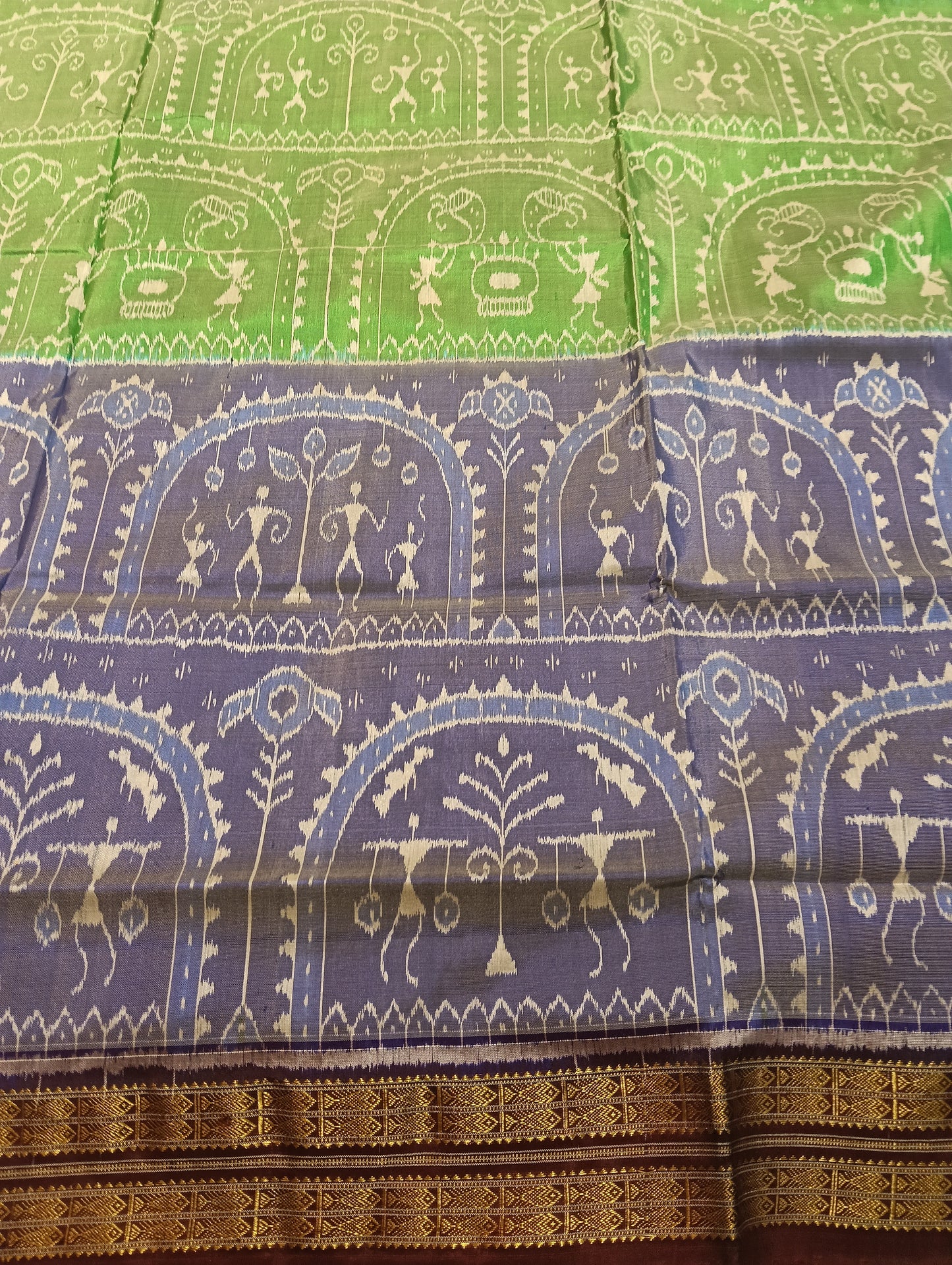 Lime blue azure half tissue silk sambalpuri saree - Tilottama