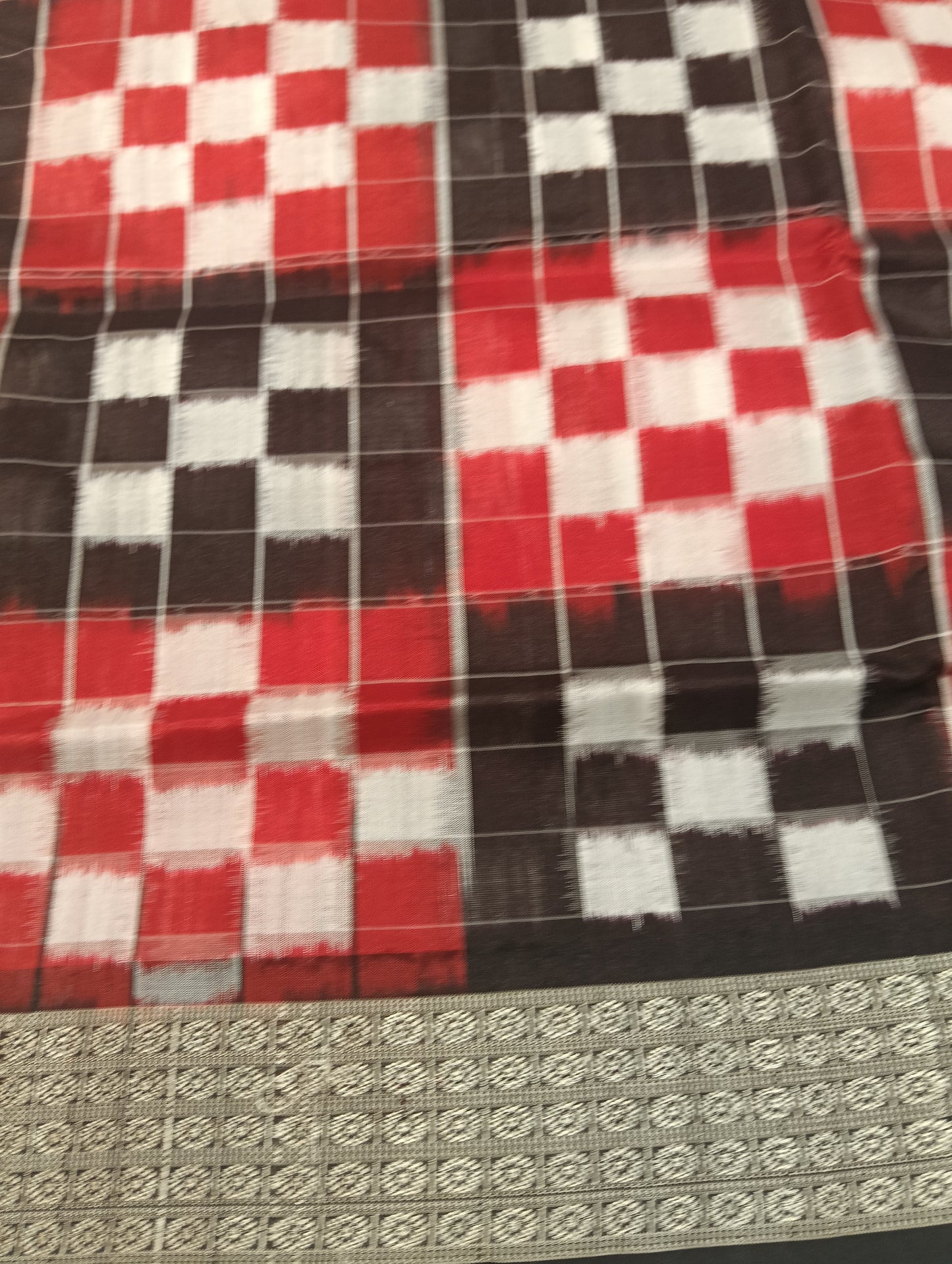 Black red white bichitrapuri sambalpuri patta saree - Tilottama