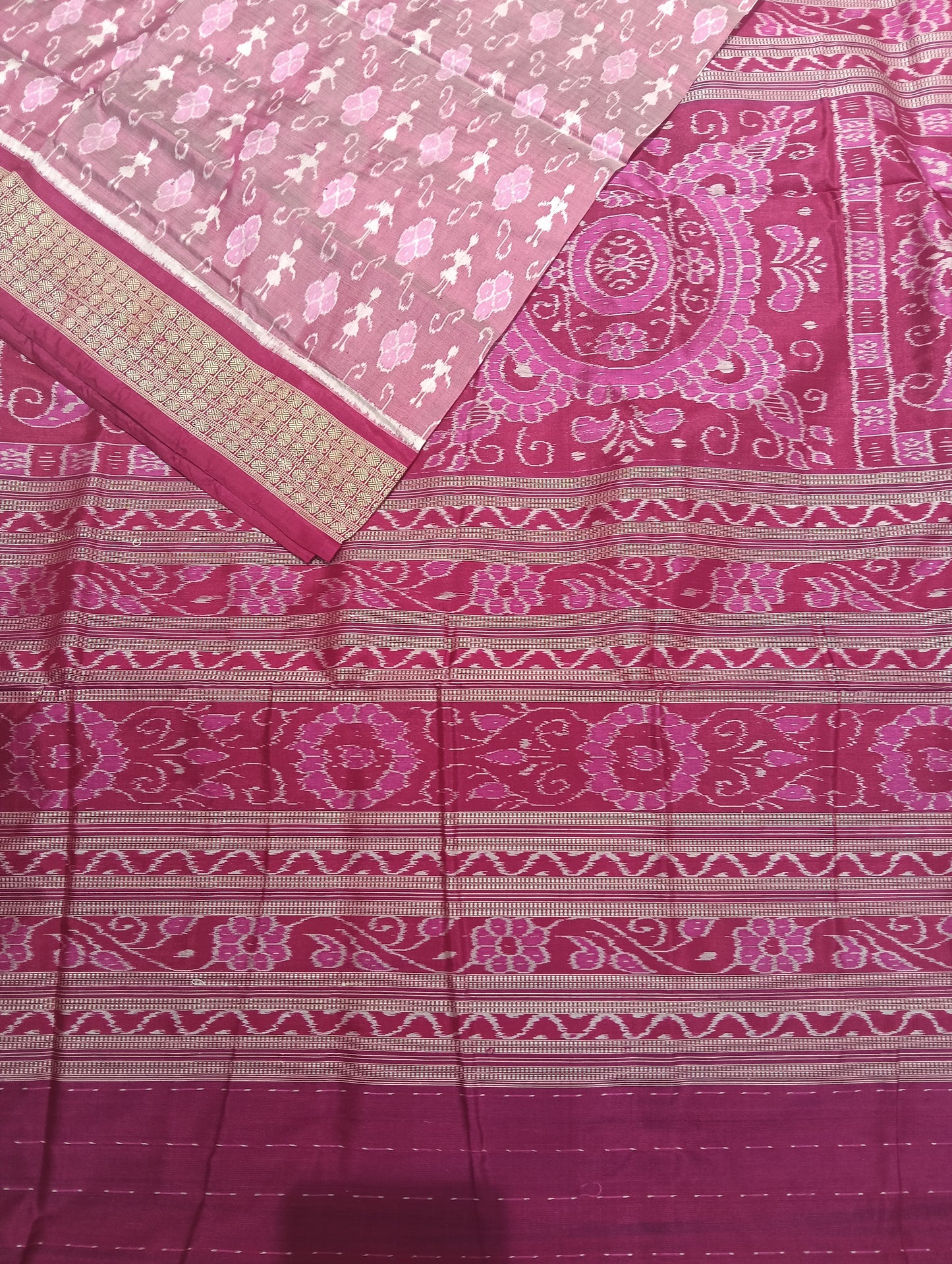Baby pink Sambalpuri Silk patta saree - Tilottama