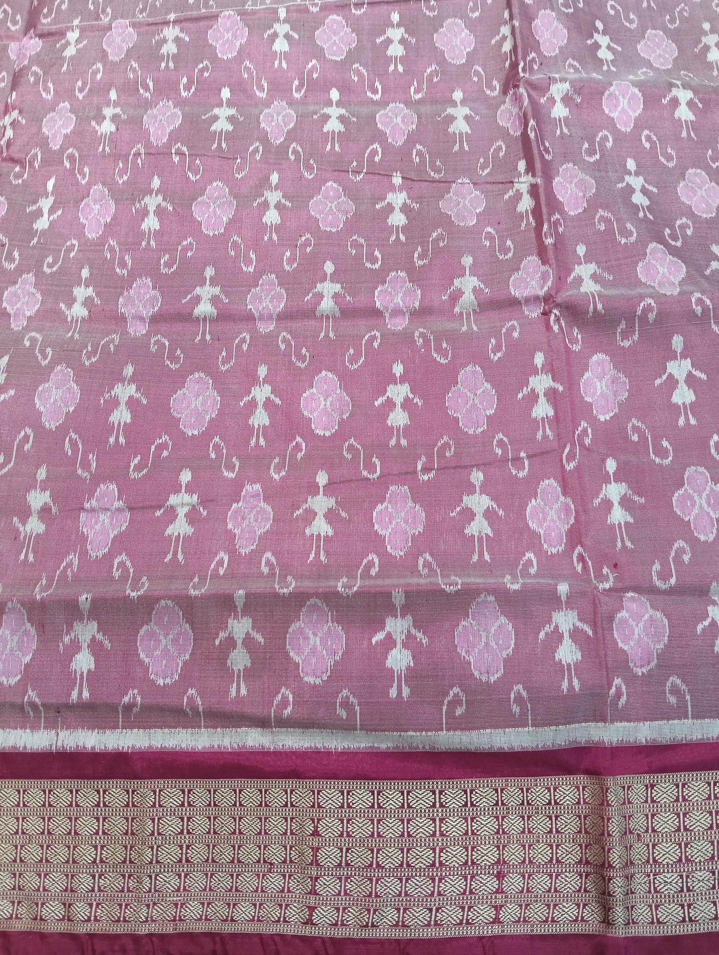 Baby pink Sambalpuri Silk patta saree - Tilottama