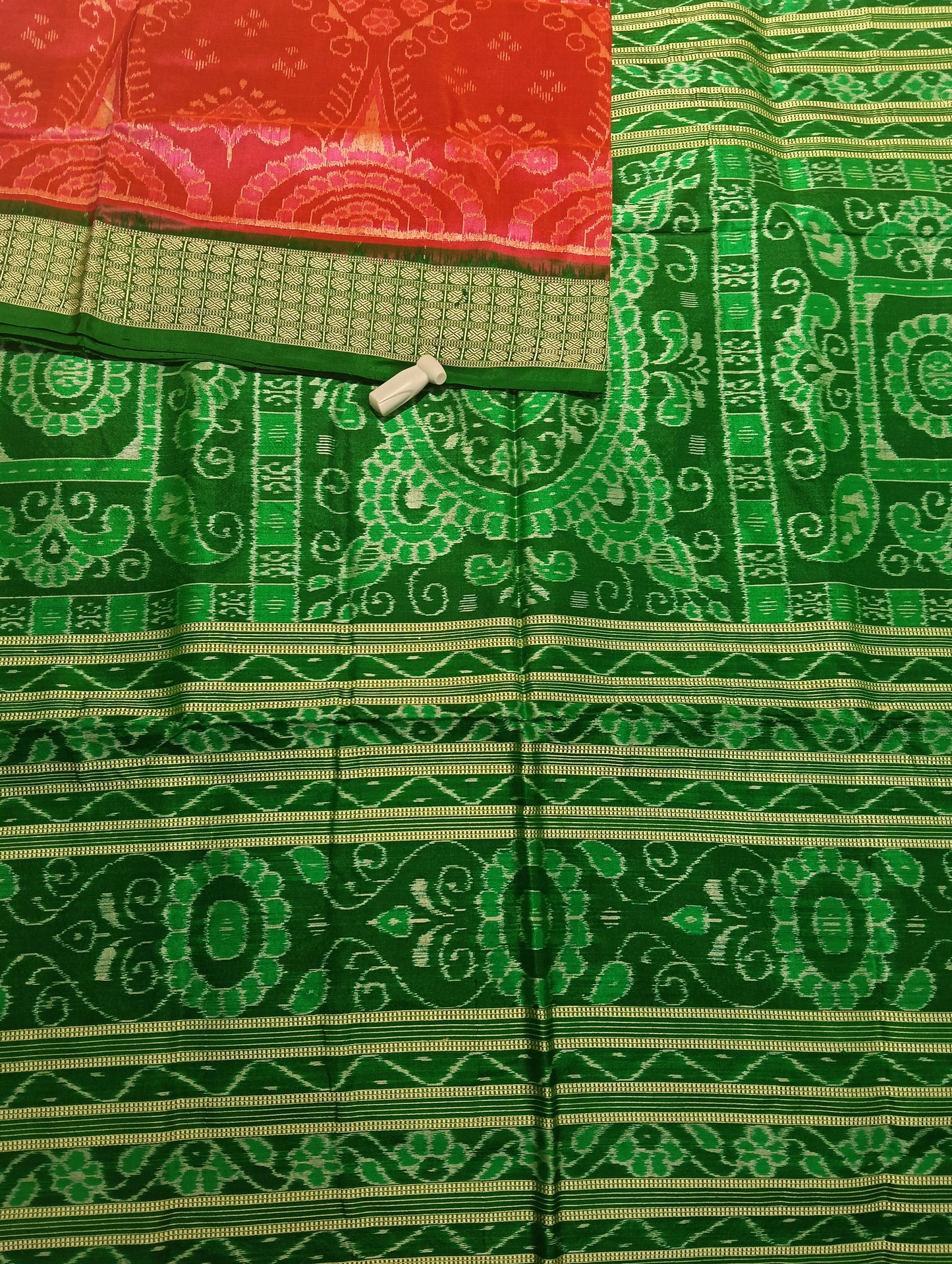 Red green sambalpuri silk patta saree - Tilottama