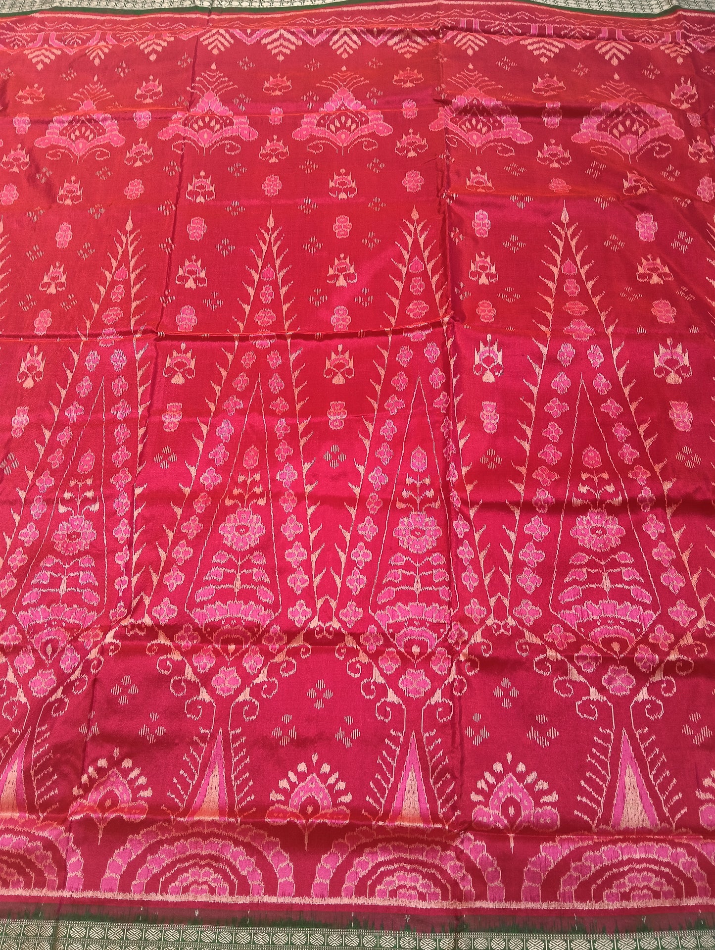 Red green sambalpuri silk patta saree - Tilottama