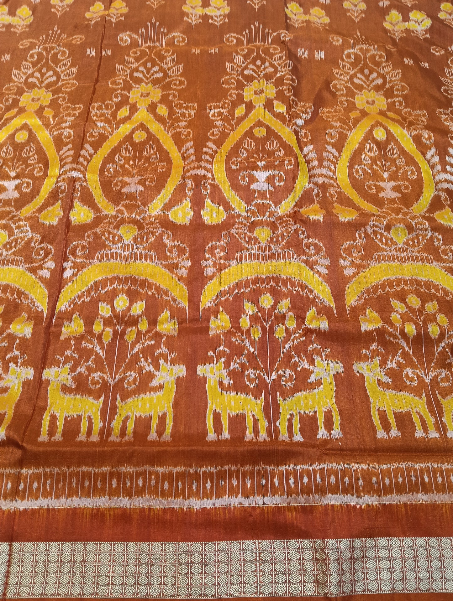 Pheasant yellow sambalpuri silk patta saree - Tilottama