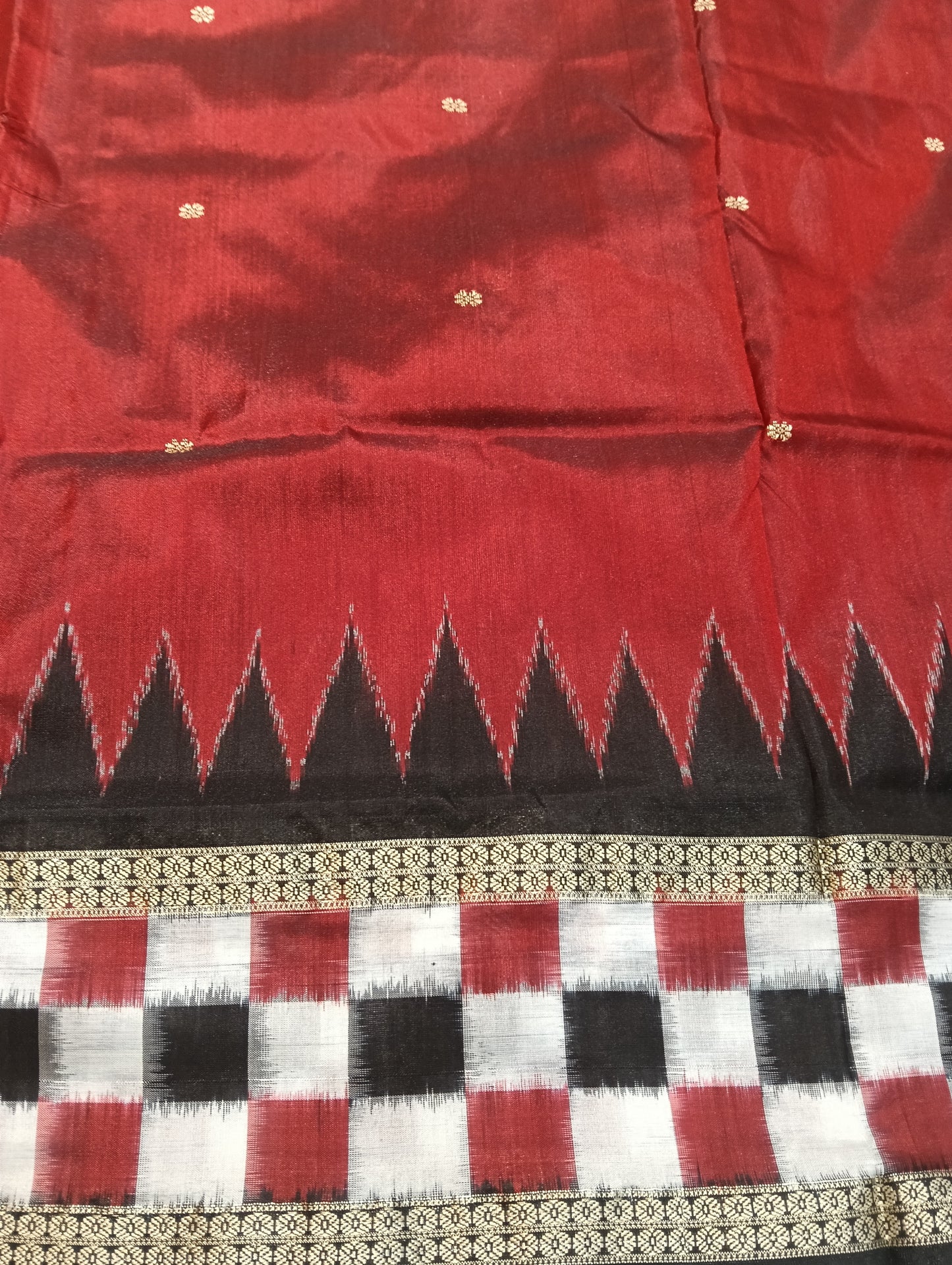 Maroon black sapta Border sambalpuri silk patta saree - Tilottama
