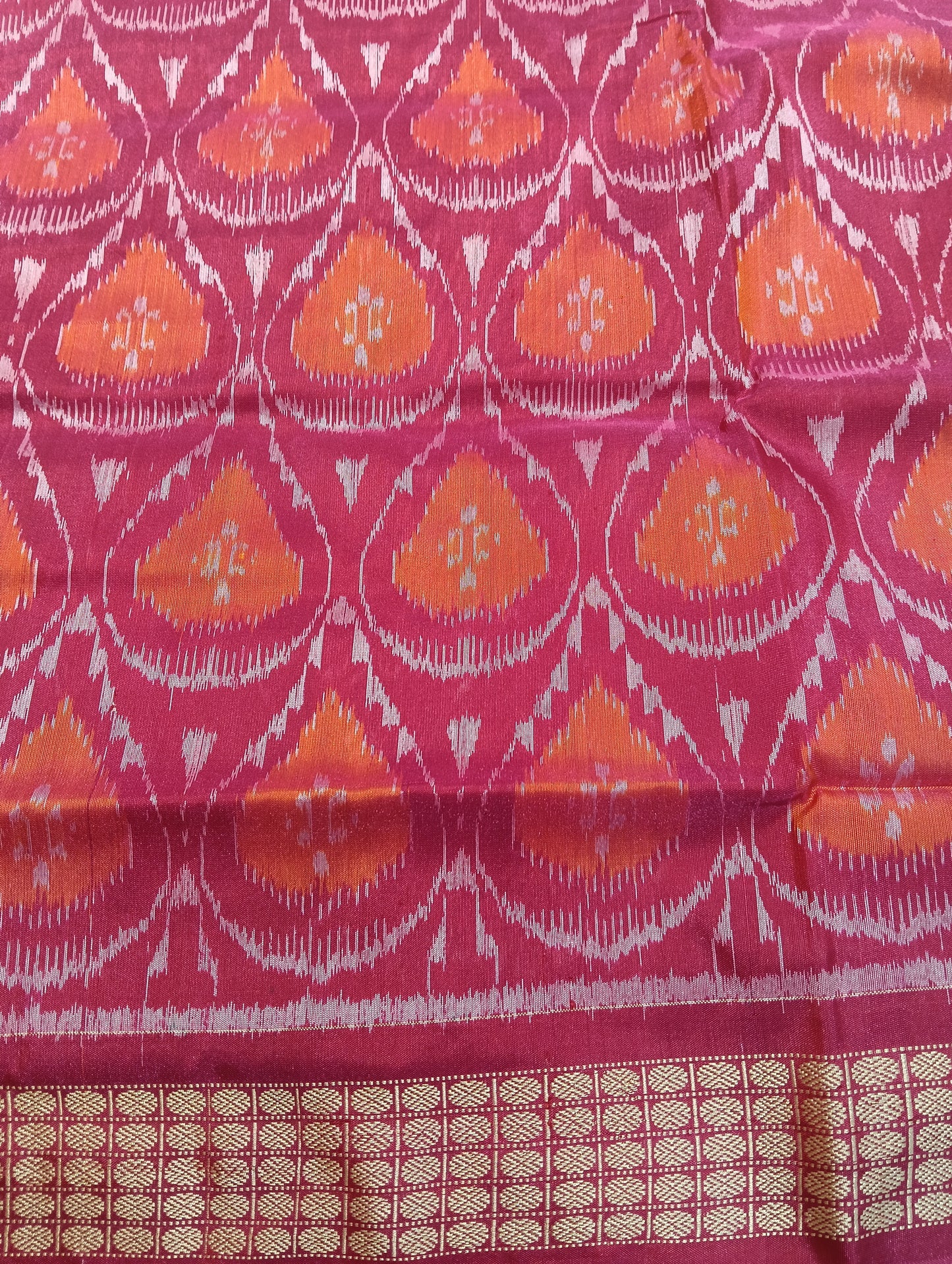 Pink orange sambalpuri silk Patta Saree - Tilottama