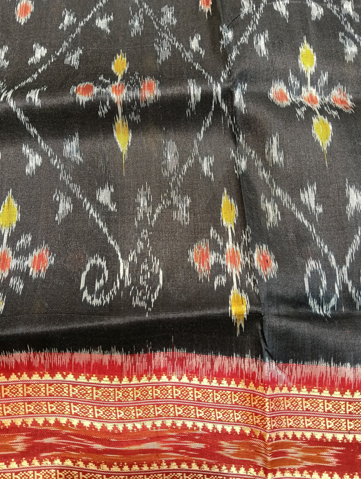 Black red khandua sambalpuri silk patta saree - Tilottama