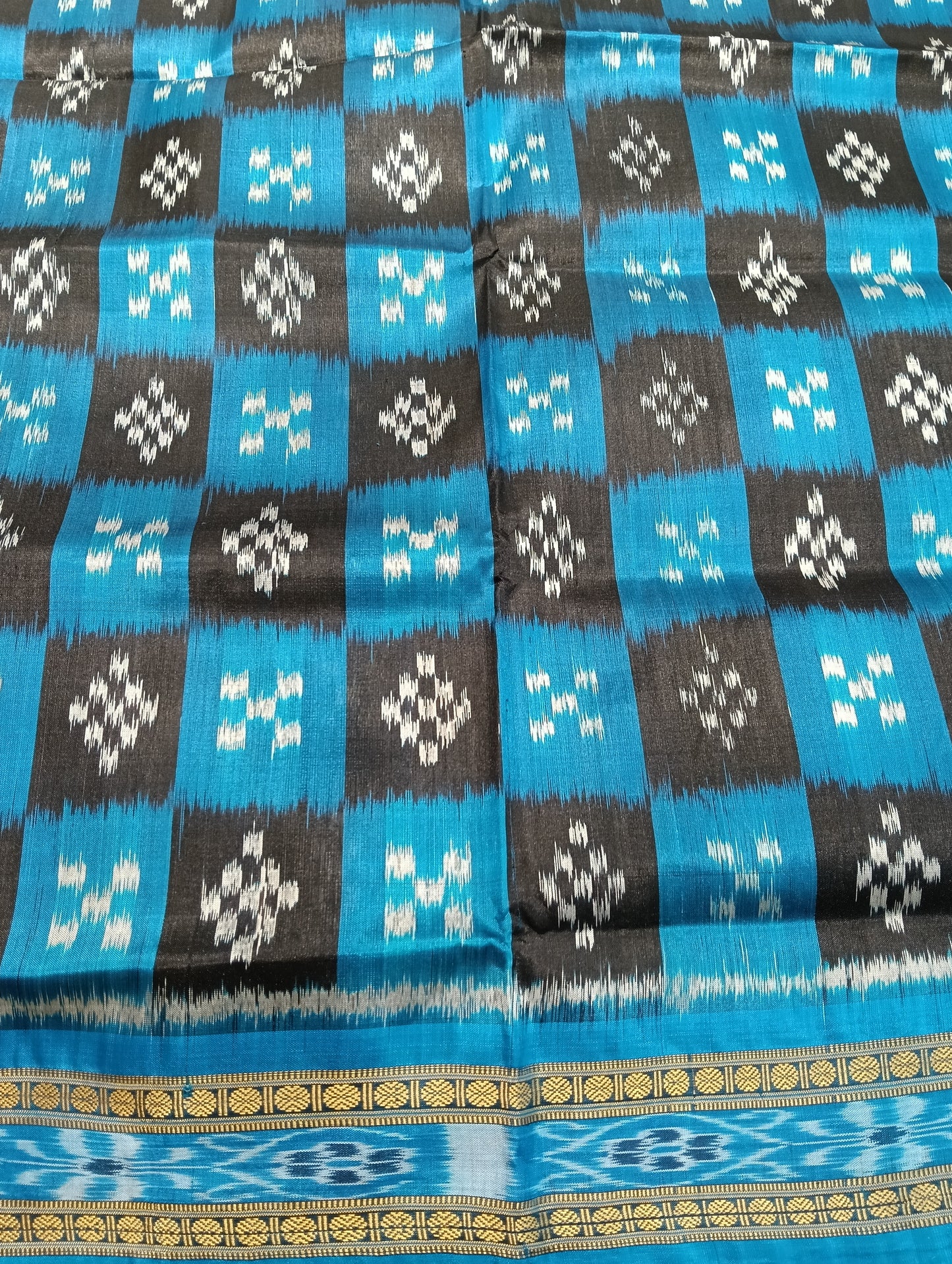 Sky black khandua sambalpuri silk patta saree - Tilottama