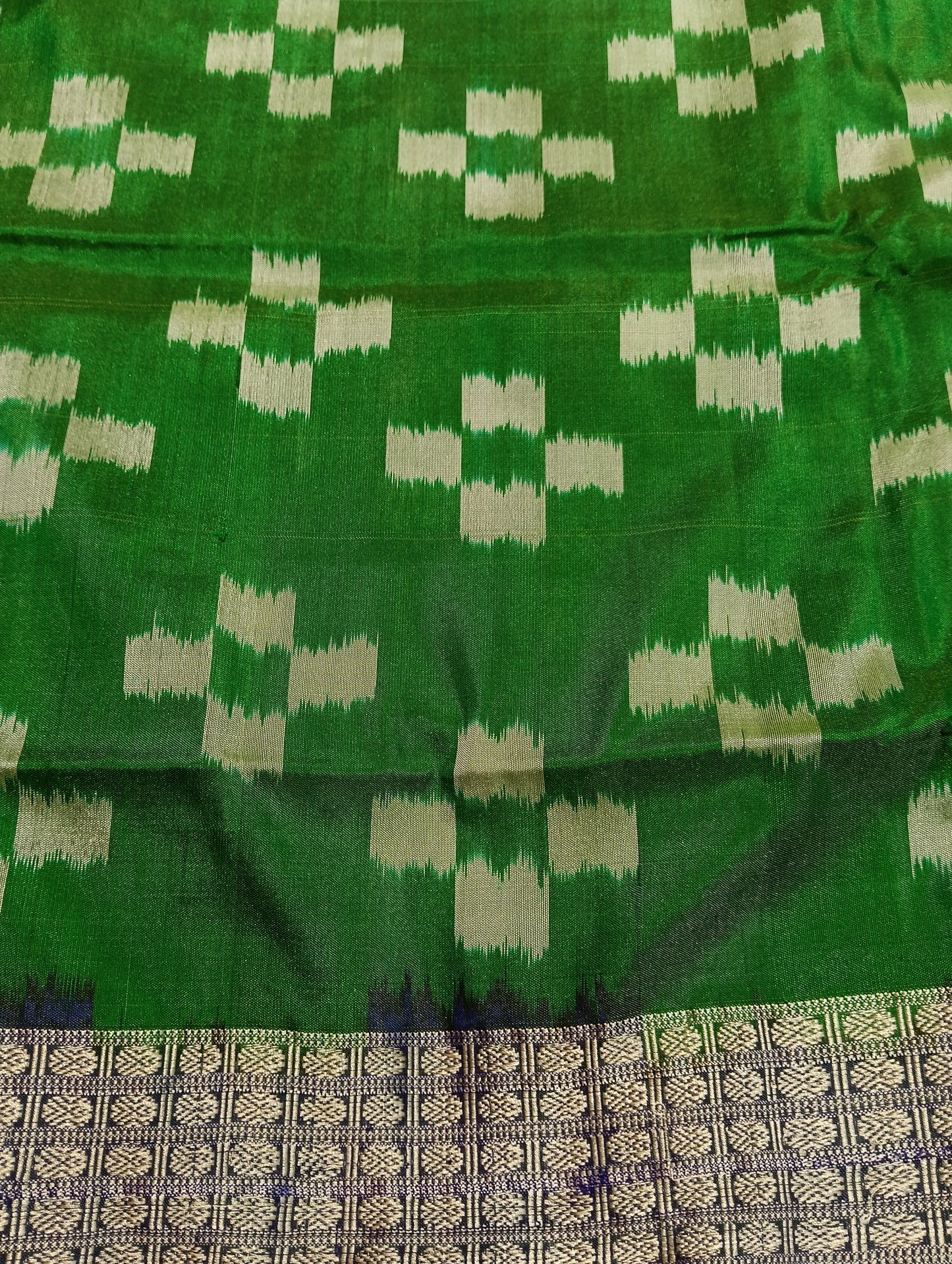 Green blue azure Sambalpuri silk patta saree - Tilottama