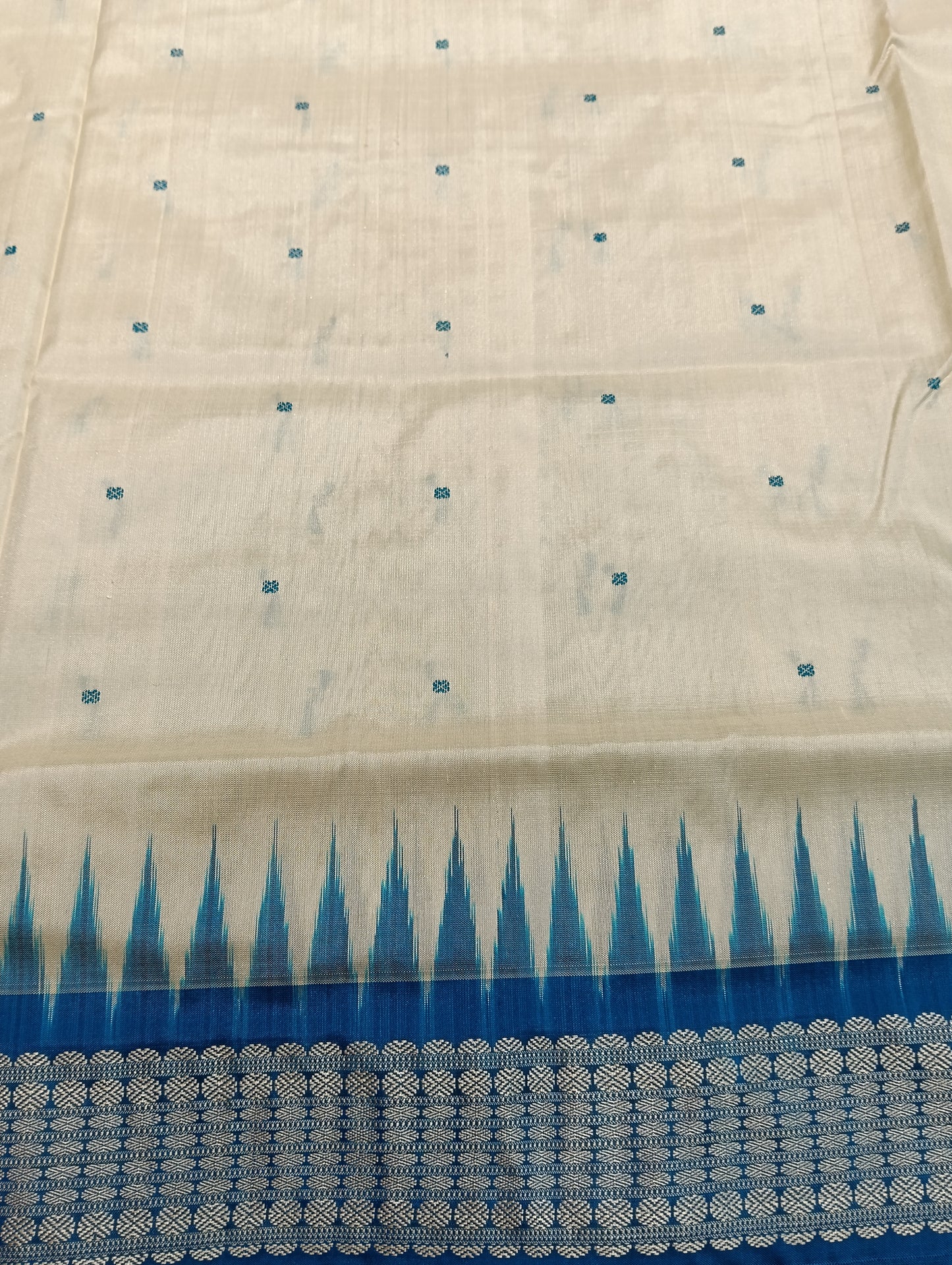 Cream sky sambalpuri silk patta saree - Tilottama