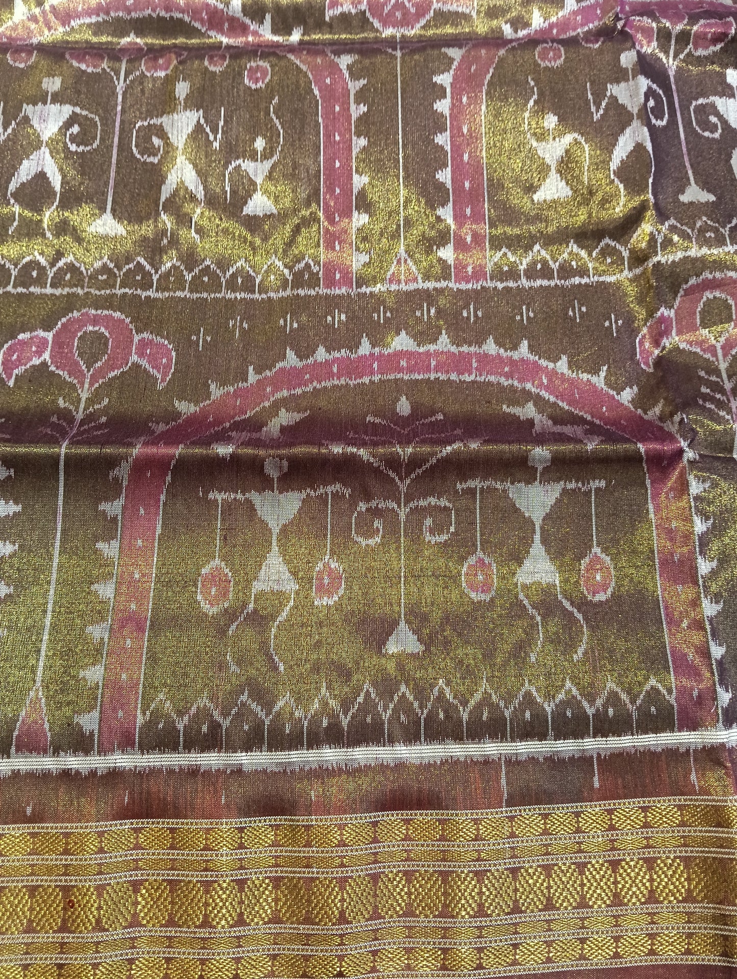 Pink brown sambalpuri silk tissue patta saree - Tilottama
