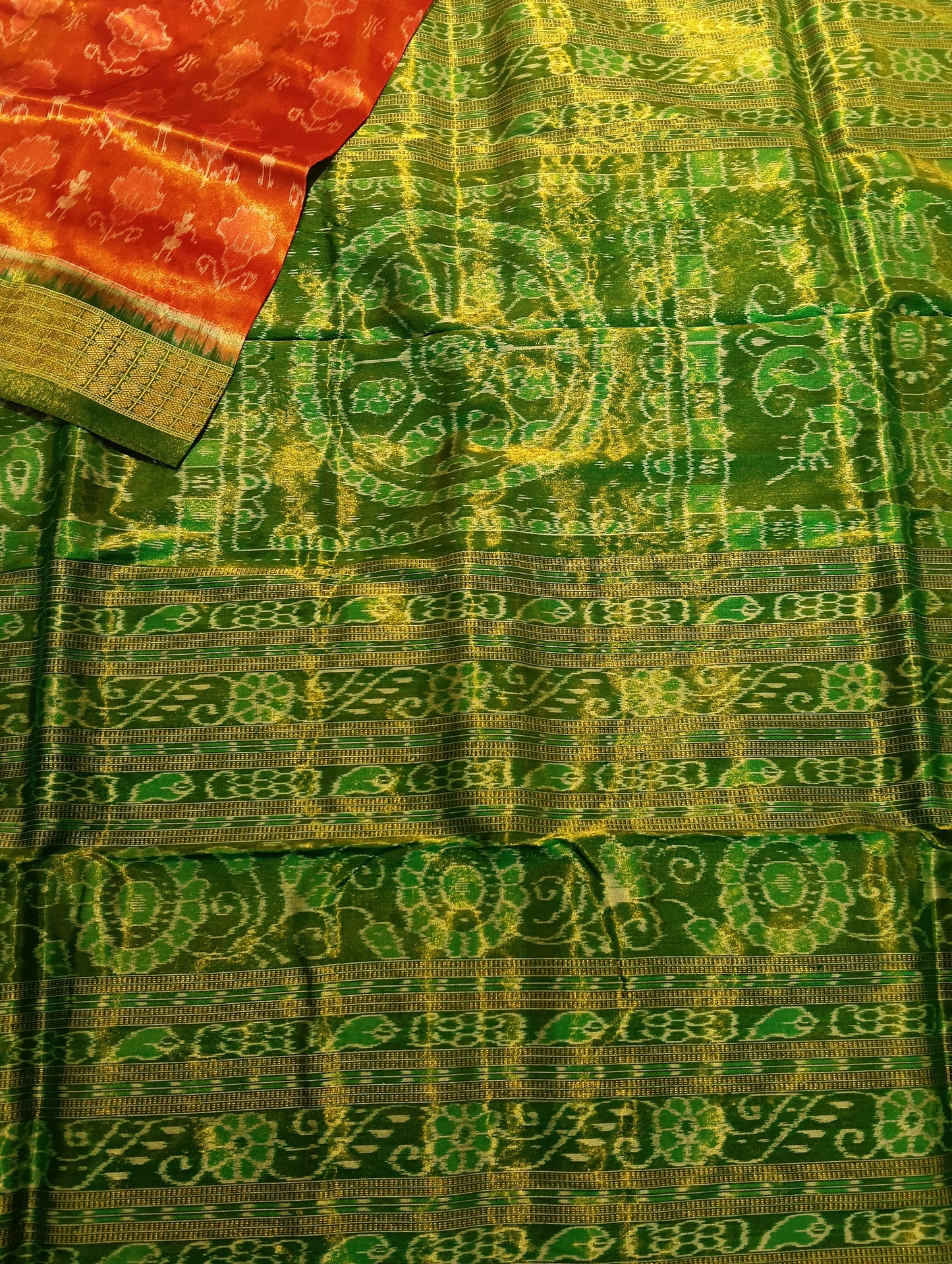 Orange green sambalpuri silk tissue patta saree - Tilottama