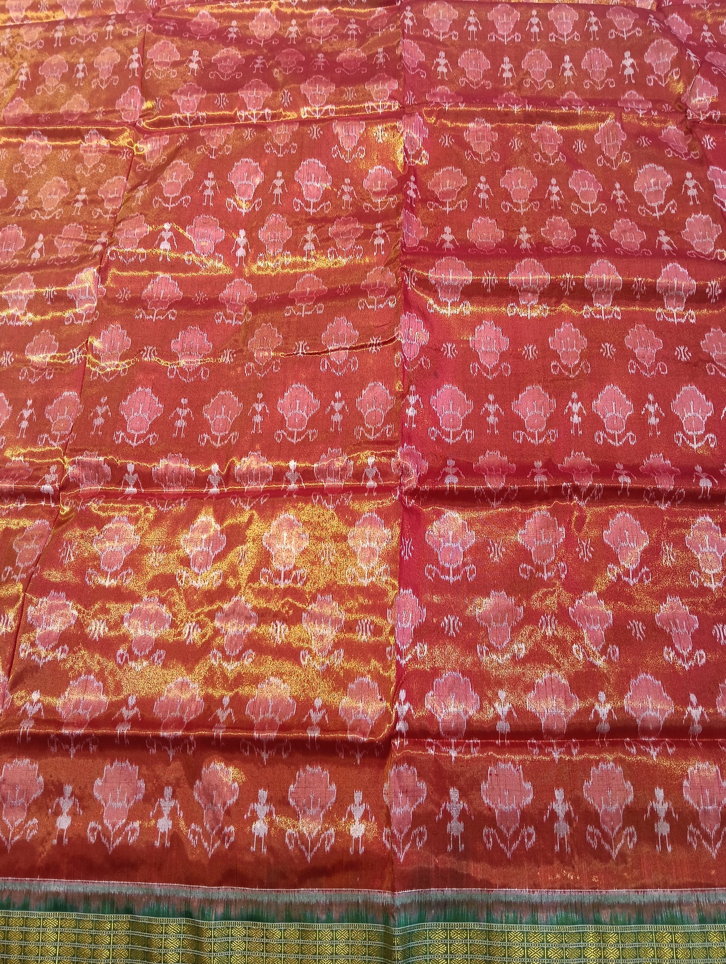 Orange green sambalpuri silk tissue patta saree - Tilottama