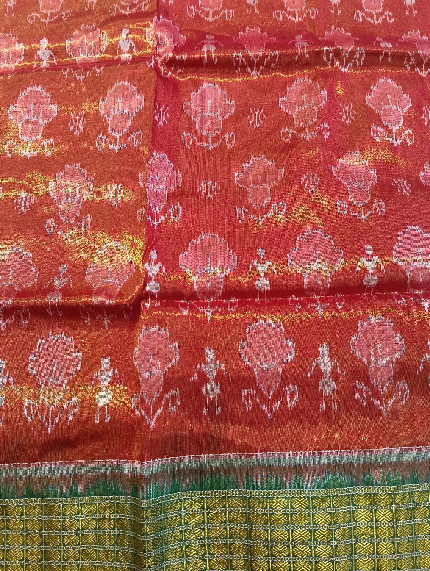 Orange green sambalpuri silk tissue patta saree - Tilottama