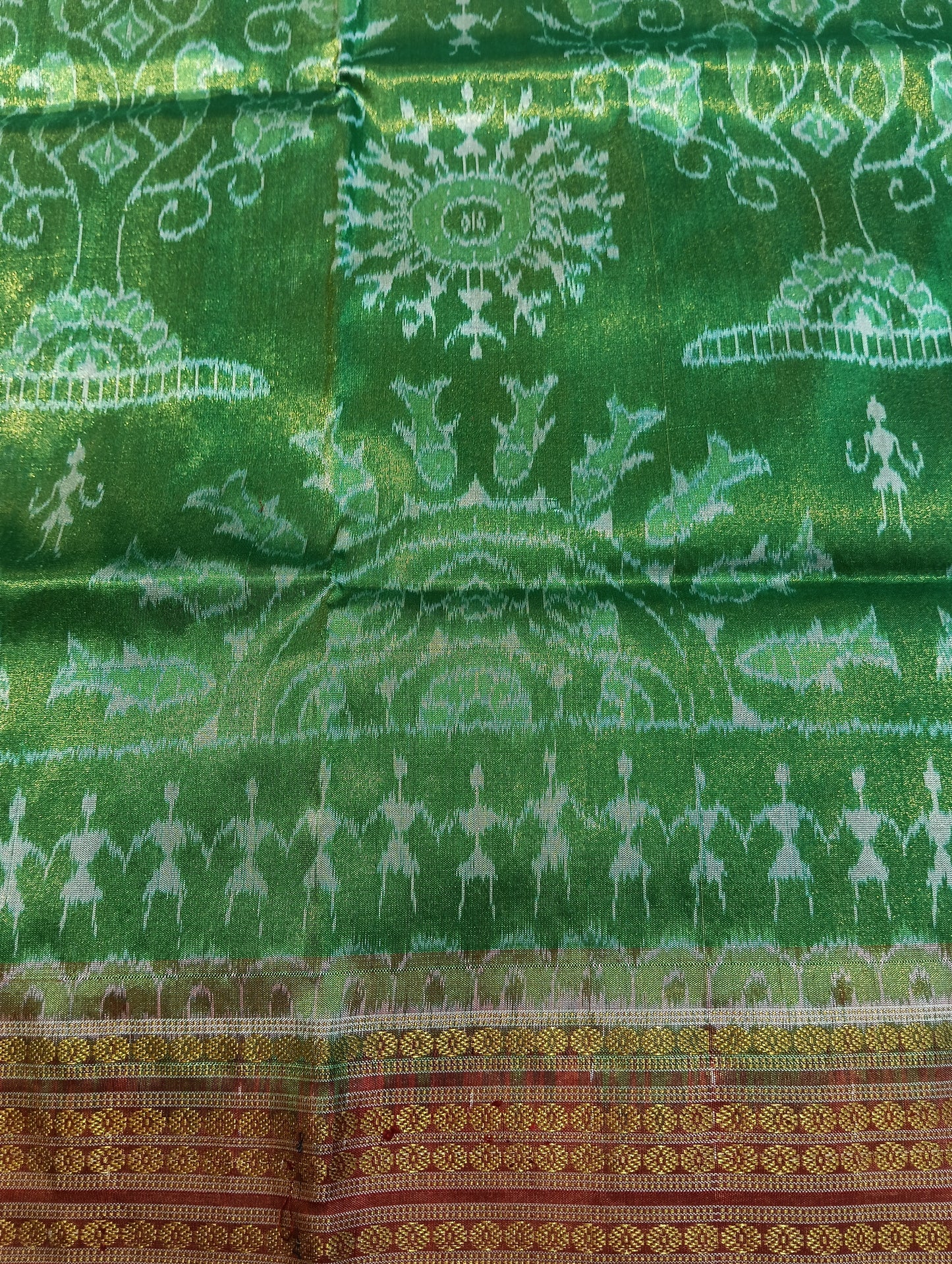 Orange green sambalpuri silk tissue patta saree - Tilottama