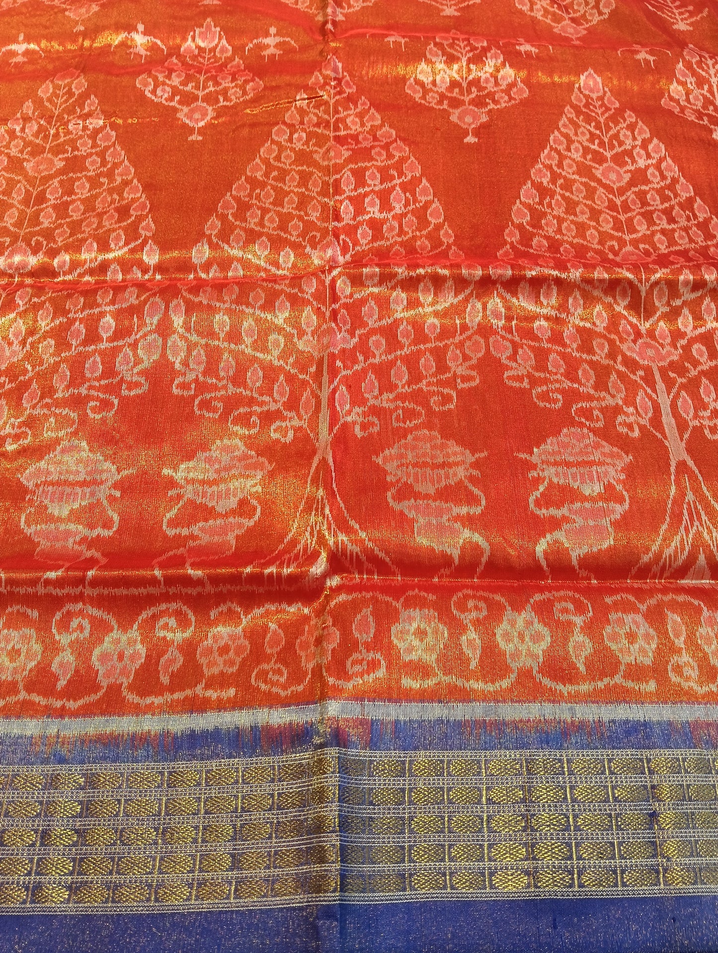 Orange blue sambalpuri silk tissue patta saree - Tilottama