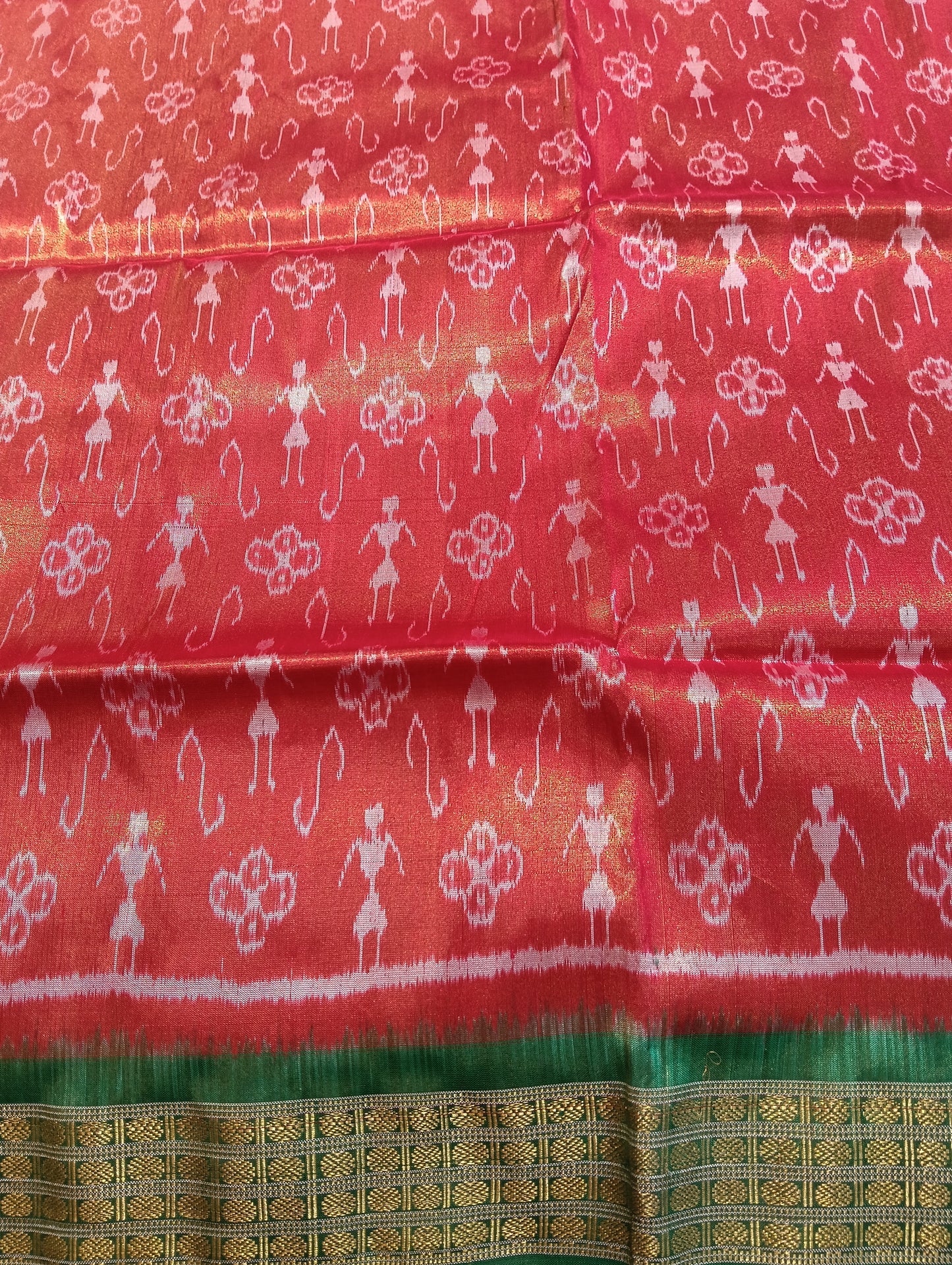 Orange green tissue sambalpuri silk patta saree - Tilottama