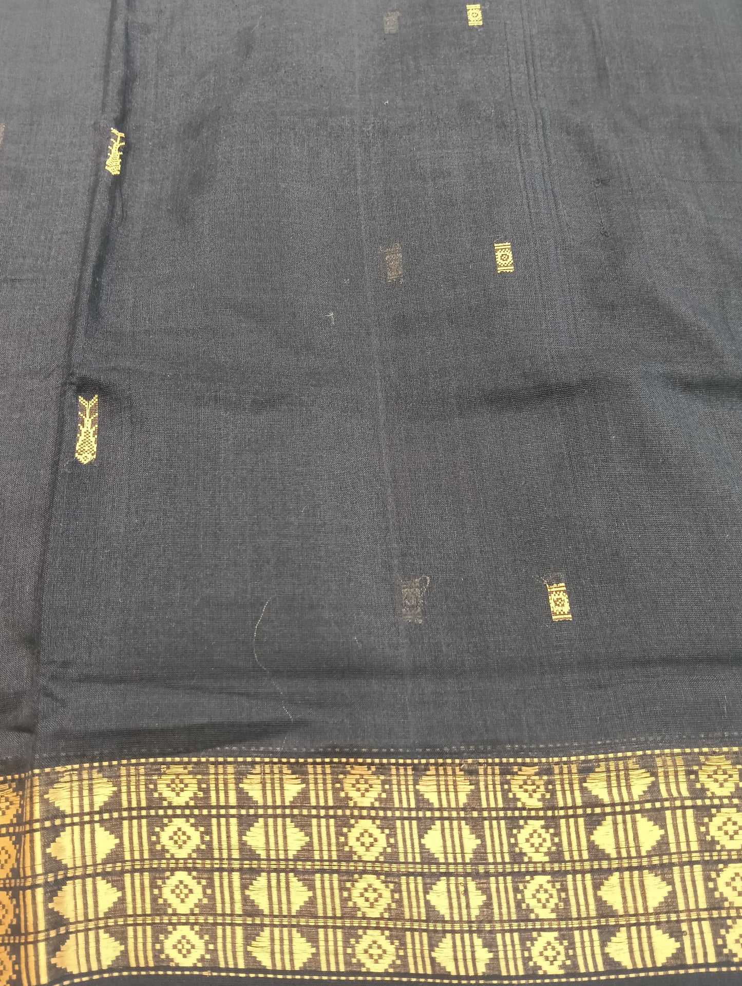Black golden habaspuri cotton saree - Tilottama