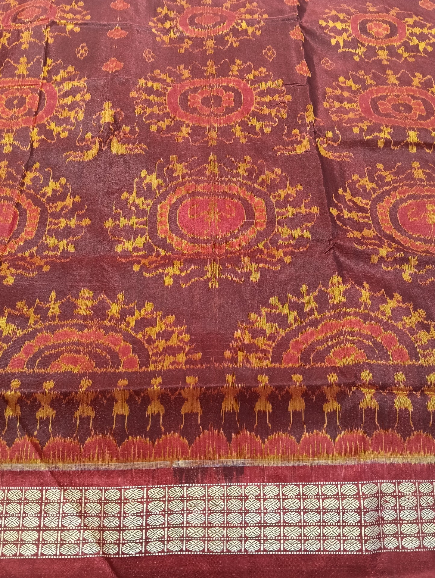 Marron yellow sambalpuri silk saree - Tilottama