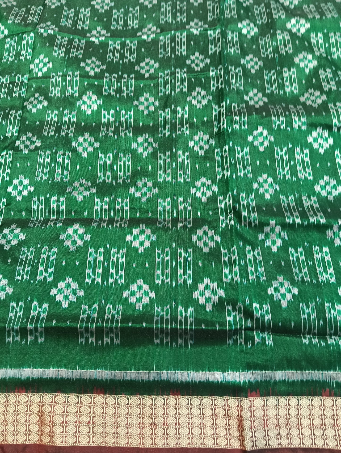 Green marron Sambalpuri silk saree - Tilottama