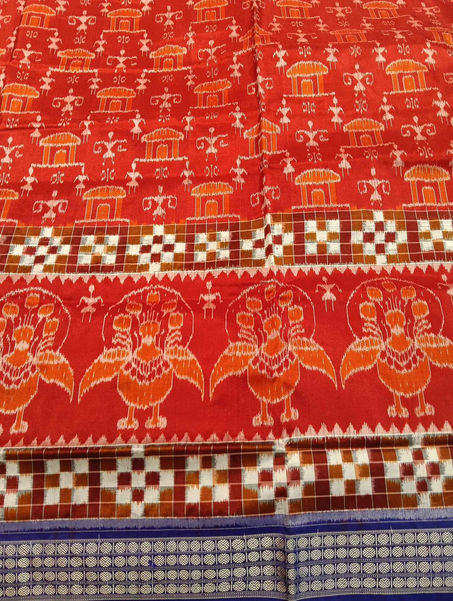Orange blue white sapta sambalpuri silk saree - Tilottama