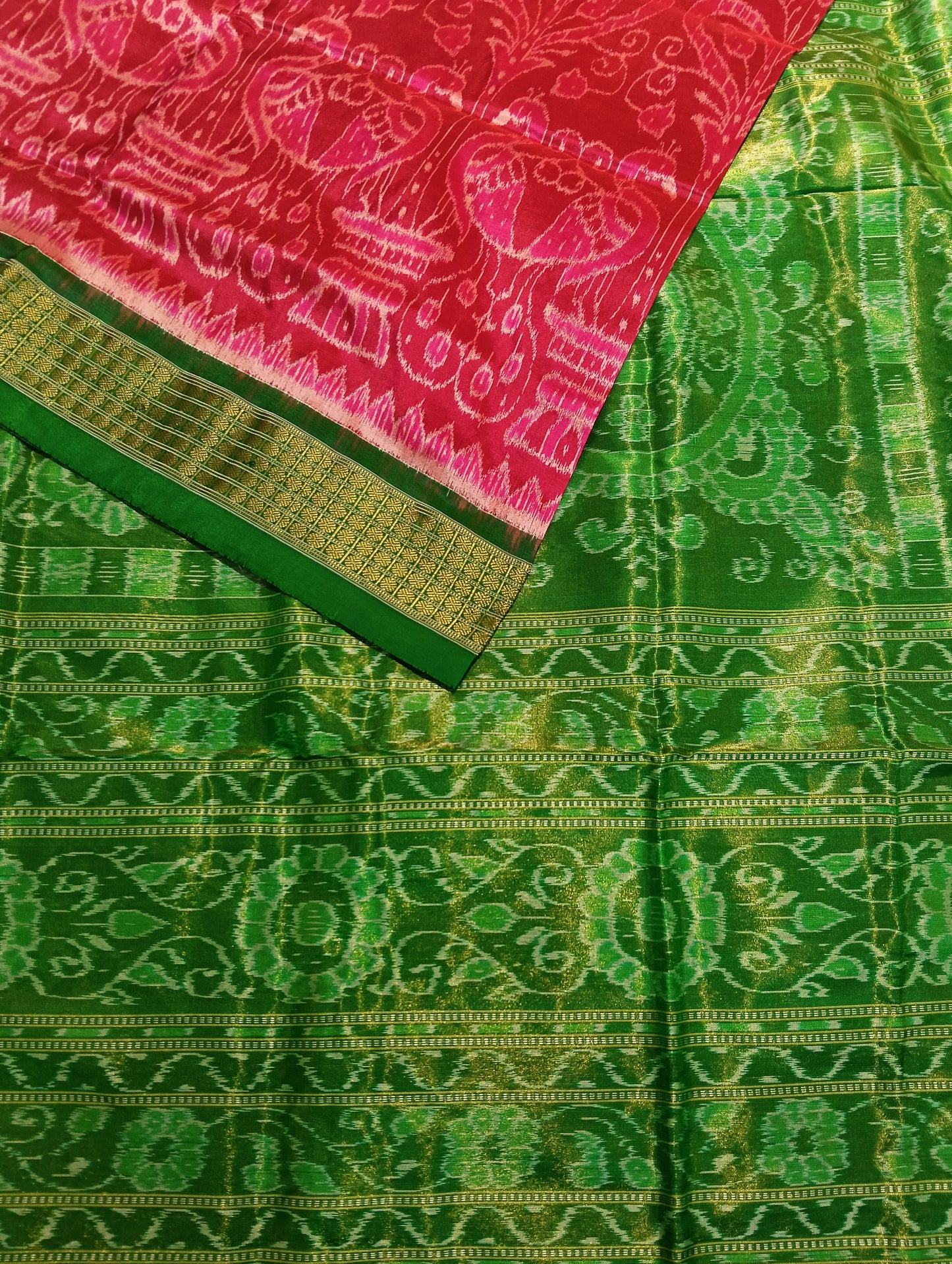 Pink green sambalpuri half tissue silk saree - Tilottama