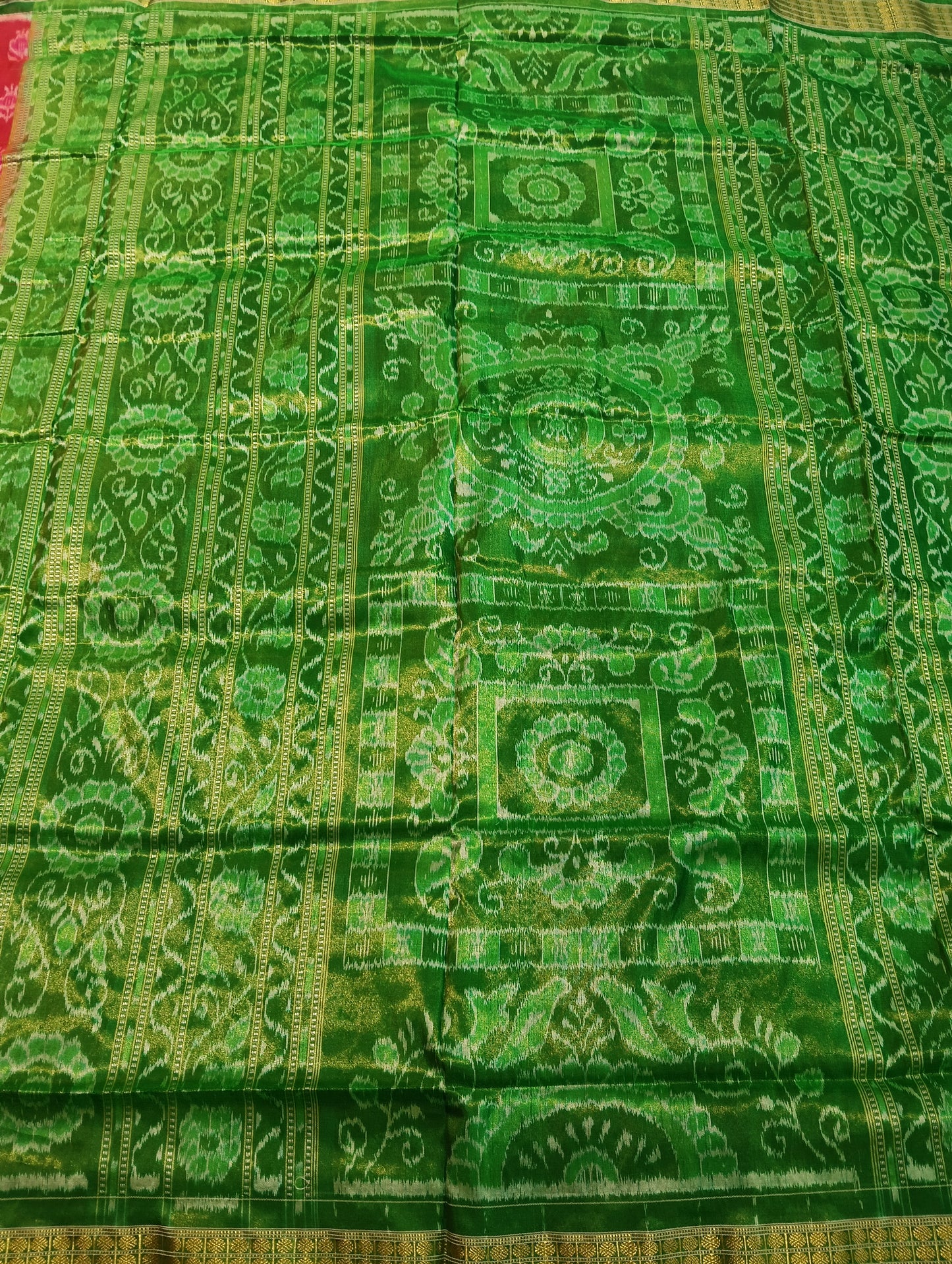 Pink green sambalpuri half tissue silk saree - Tilottama