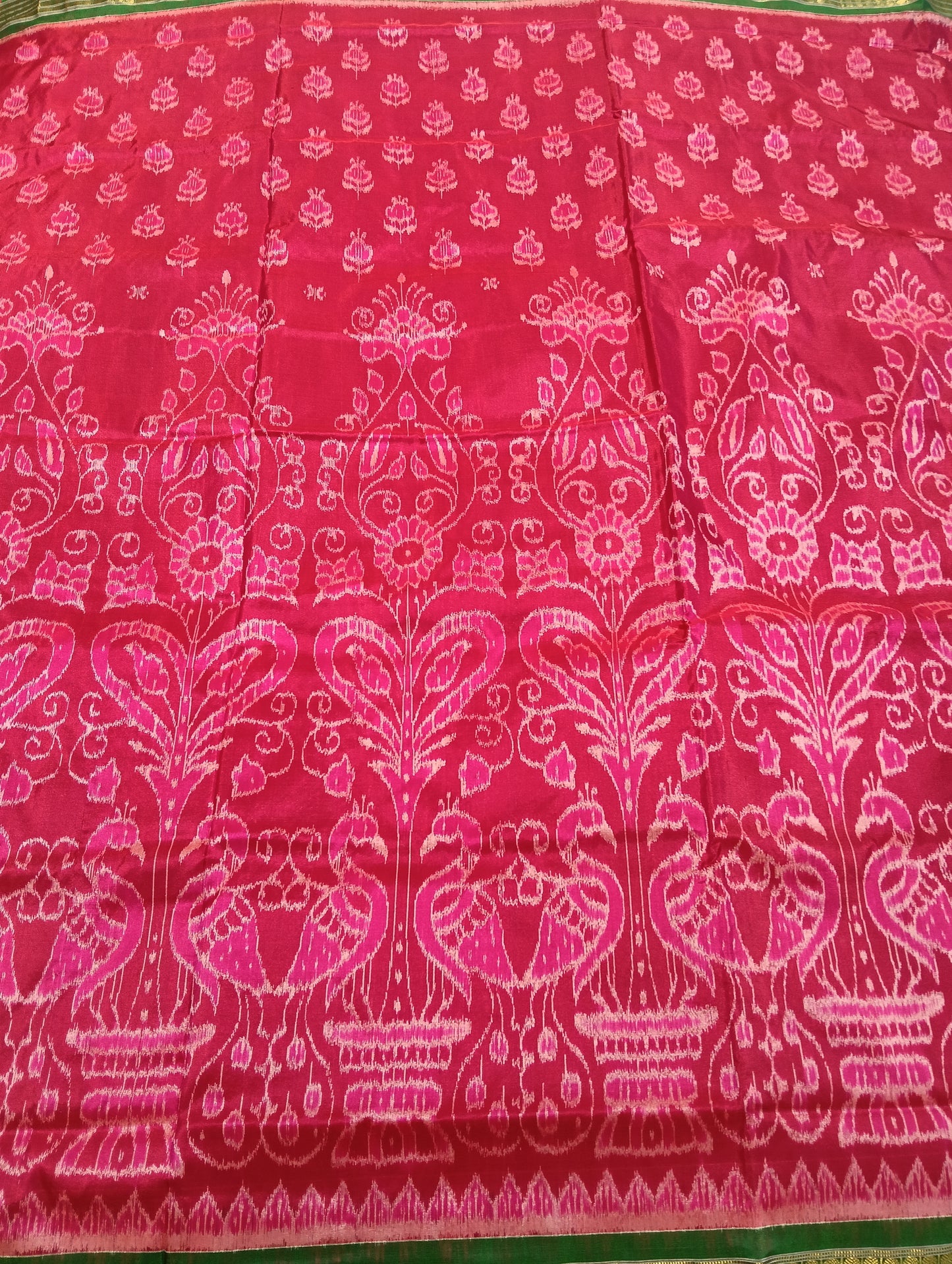 Pink green sambalpuri half tissue silk saree - Tilottama