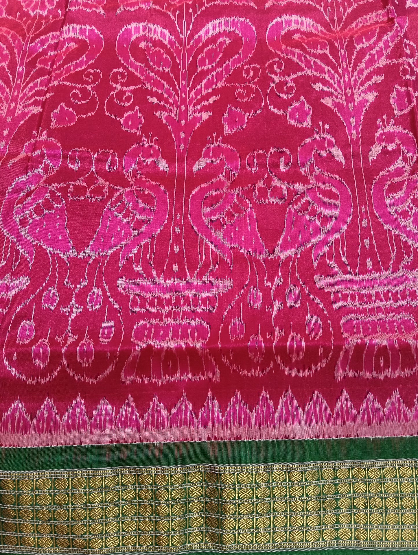 Pink green sambalpuri half tissue silk saree - Tilottama