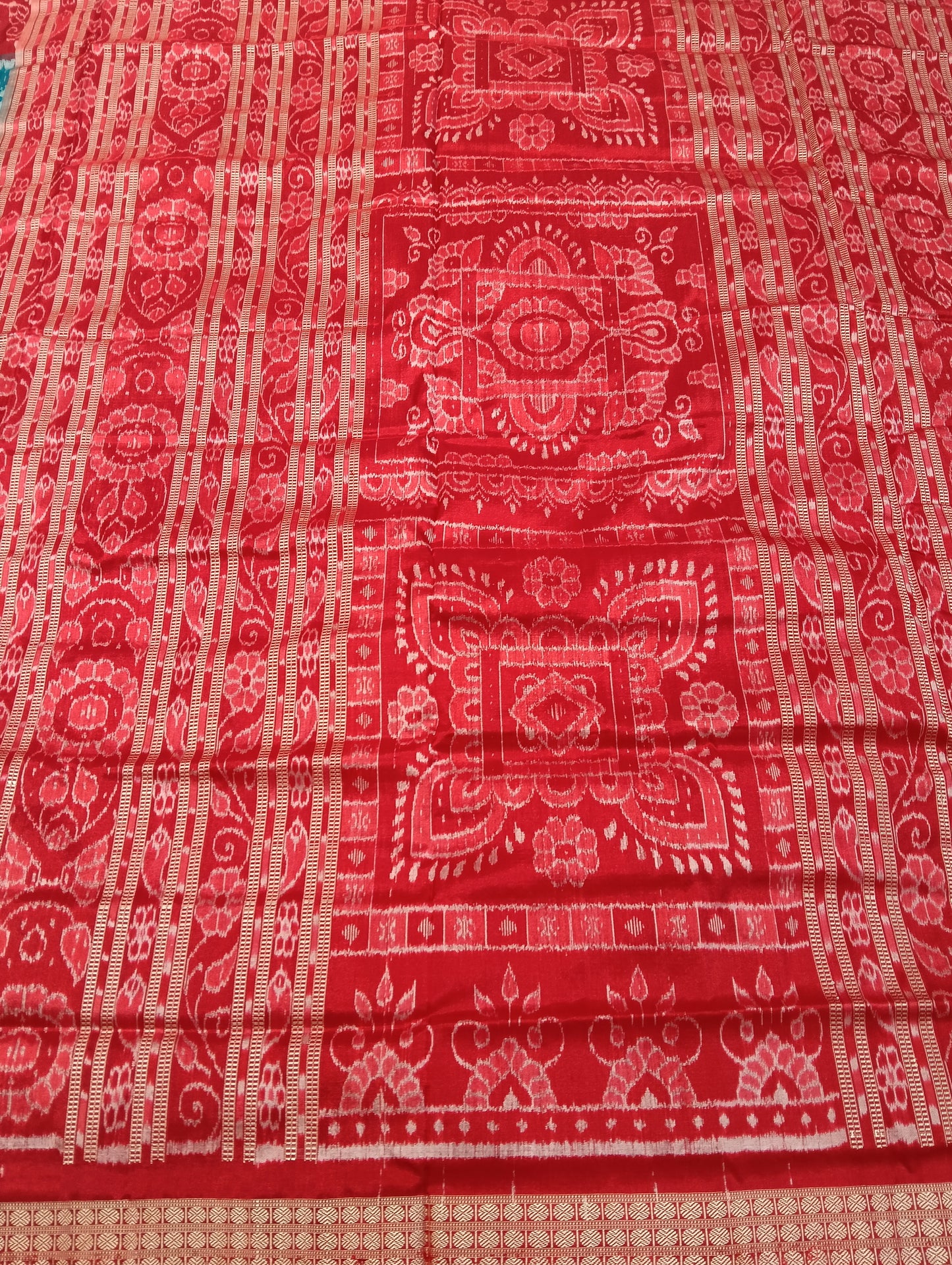 Sea blue red sambalpuri silk saree (3775) - Tilottama