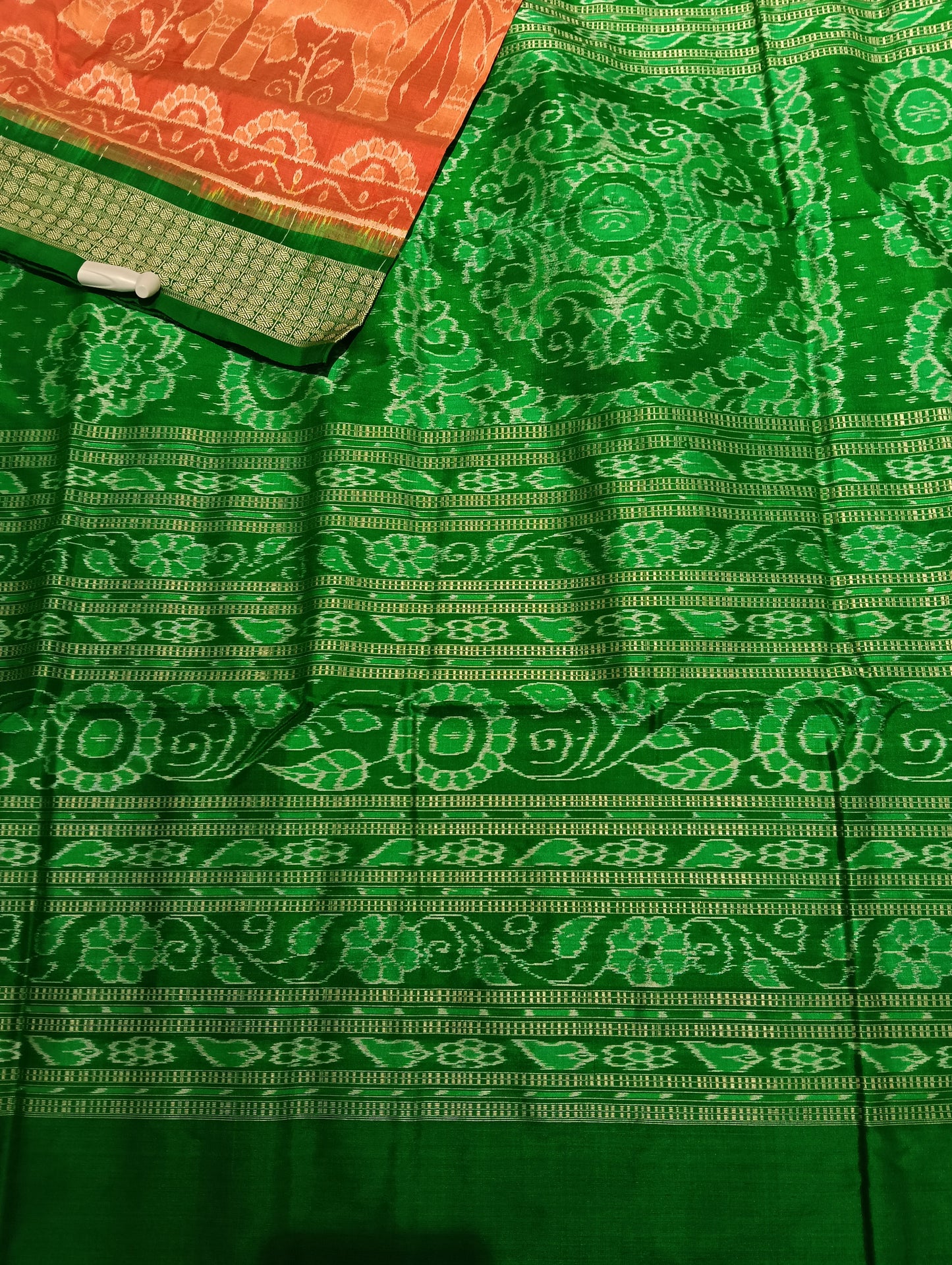 Peach green sambalpuri silk saree (3776) - Tilottama