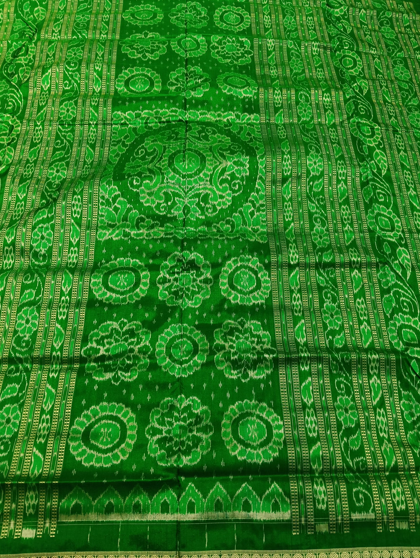 Peach green sambalpuri silk saree (3776) - Tilottama