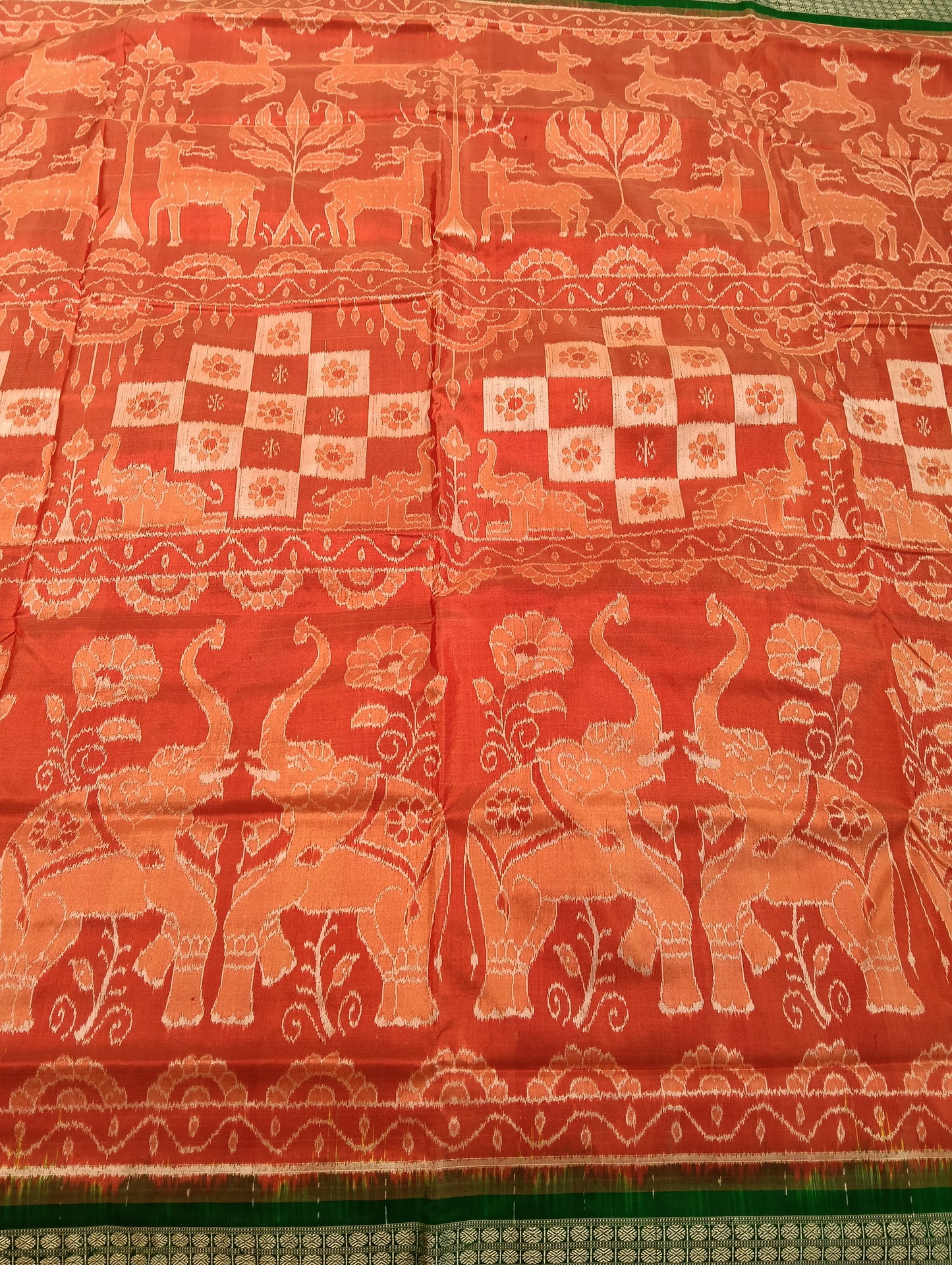 Peach green sambalpuri silk saree (3776) - Tilottama