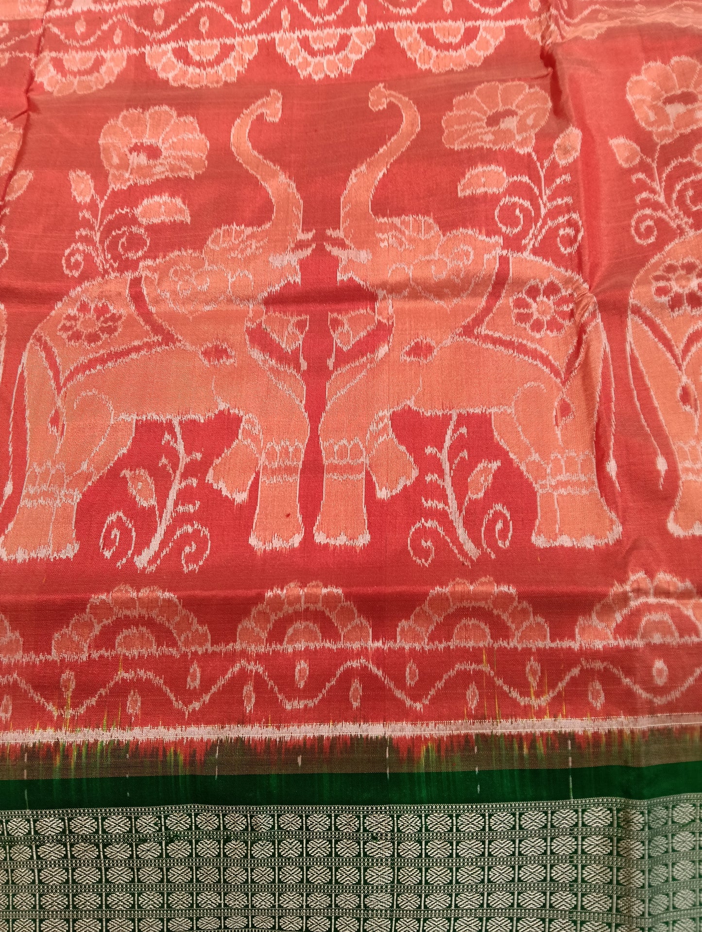 Peach green sambalpuri silk saree (3776) - Tilottama