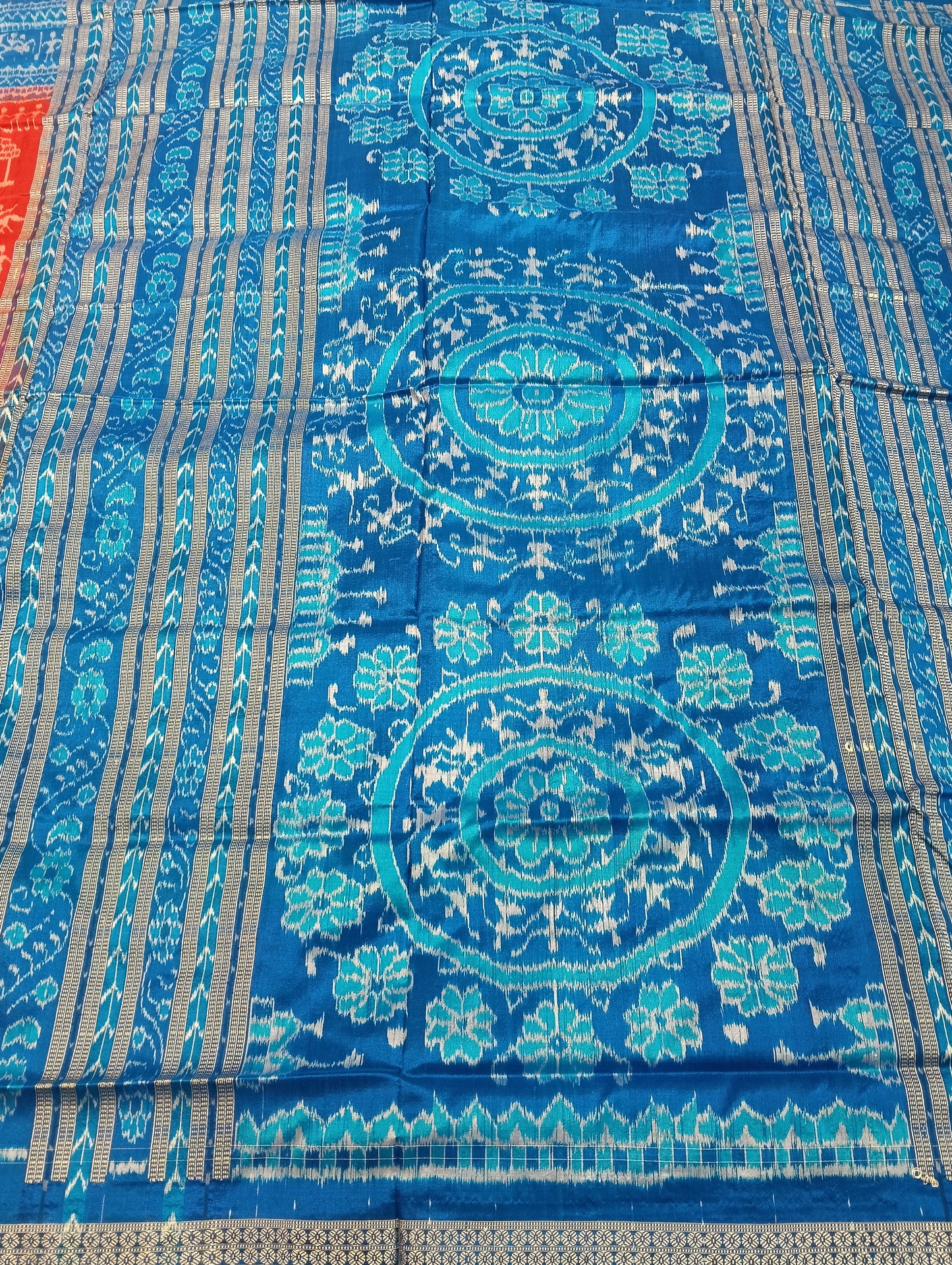Tort blue red sambalpuri silk saree (2565) - Tilottama