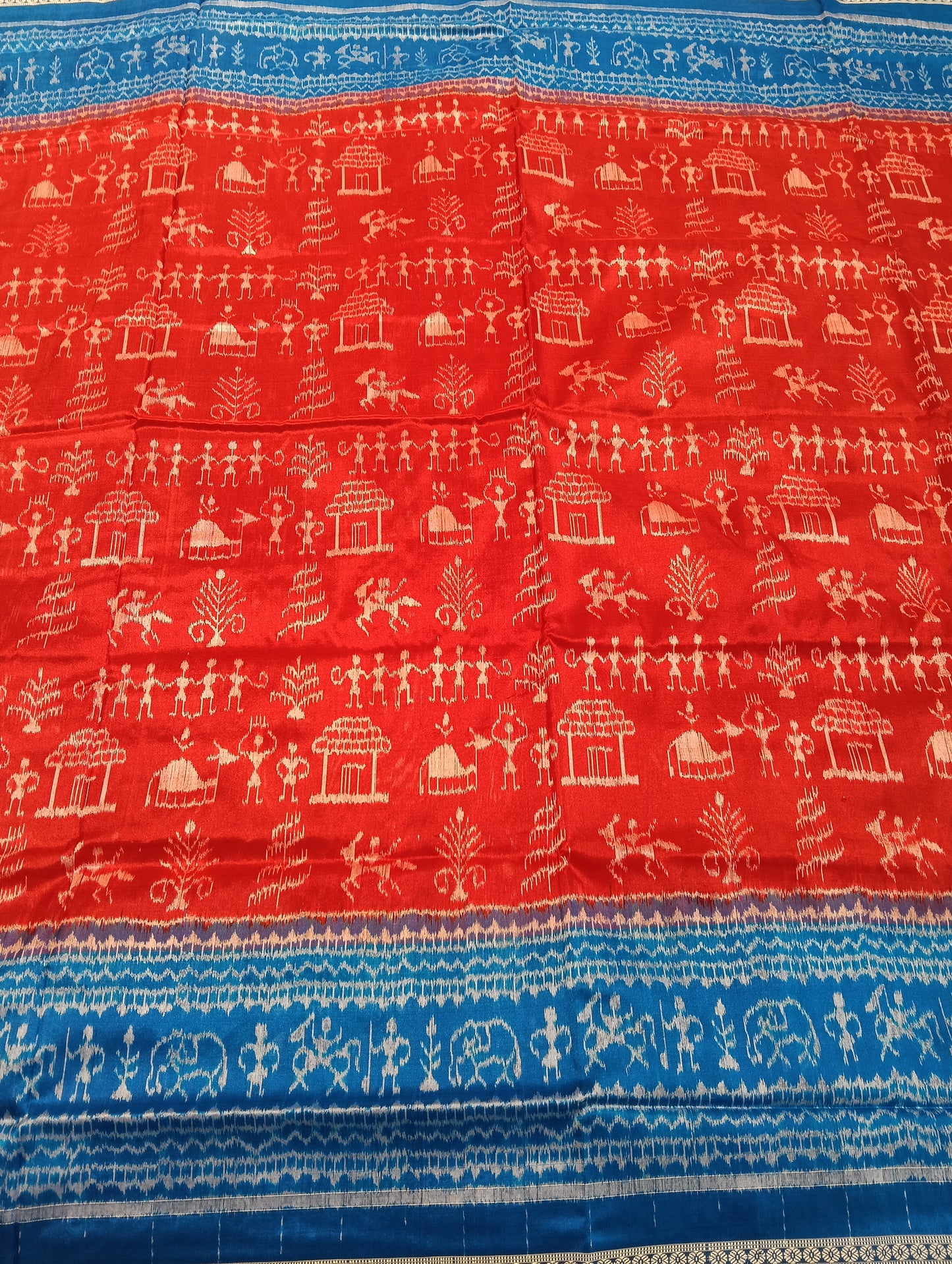 Tort blue red sambalpuri silk saree (2565) - Tilottama