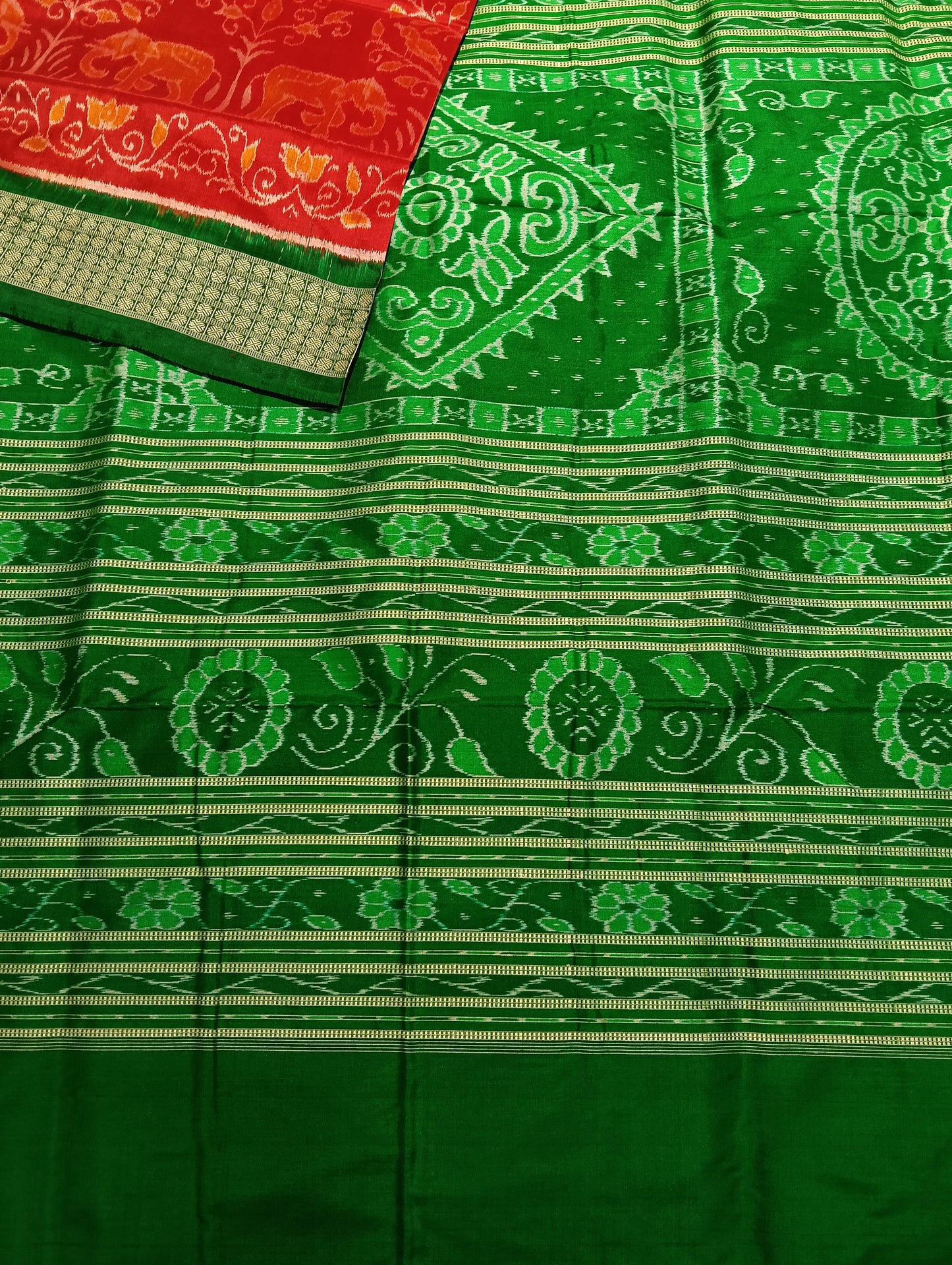 Red green sambalpuri silk saree (3770) - Tilottama